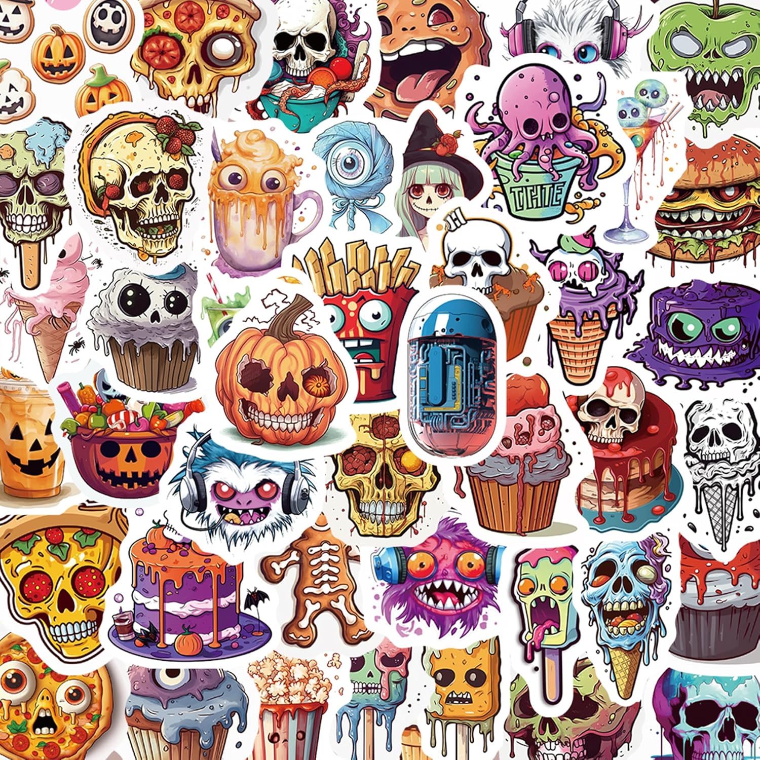 Calcomanías de decoración de Halloween para niños, bonitos regalos de Halloween, 50 calcomanías de vinilo impermeables para botellas de agua,