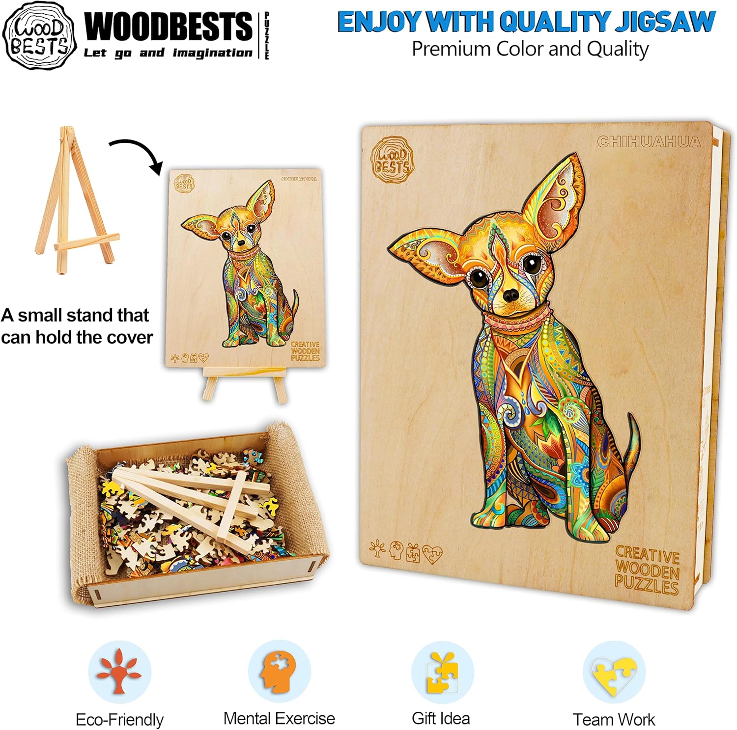 WOODBESTS Rompecabezas de madera para adultos y niños, rompecabezas de Chihuahua, rompecabezas de animales de madera, rompecabezas de corte de