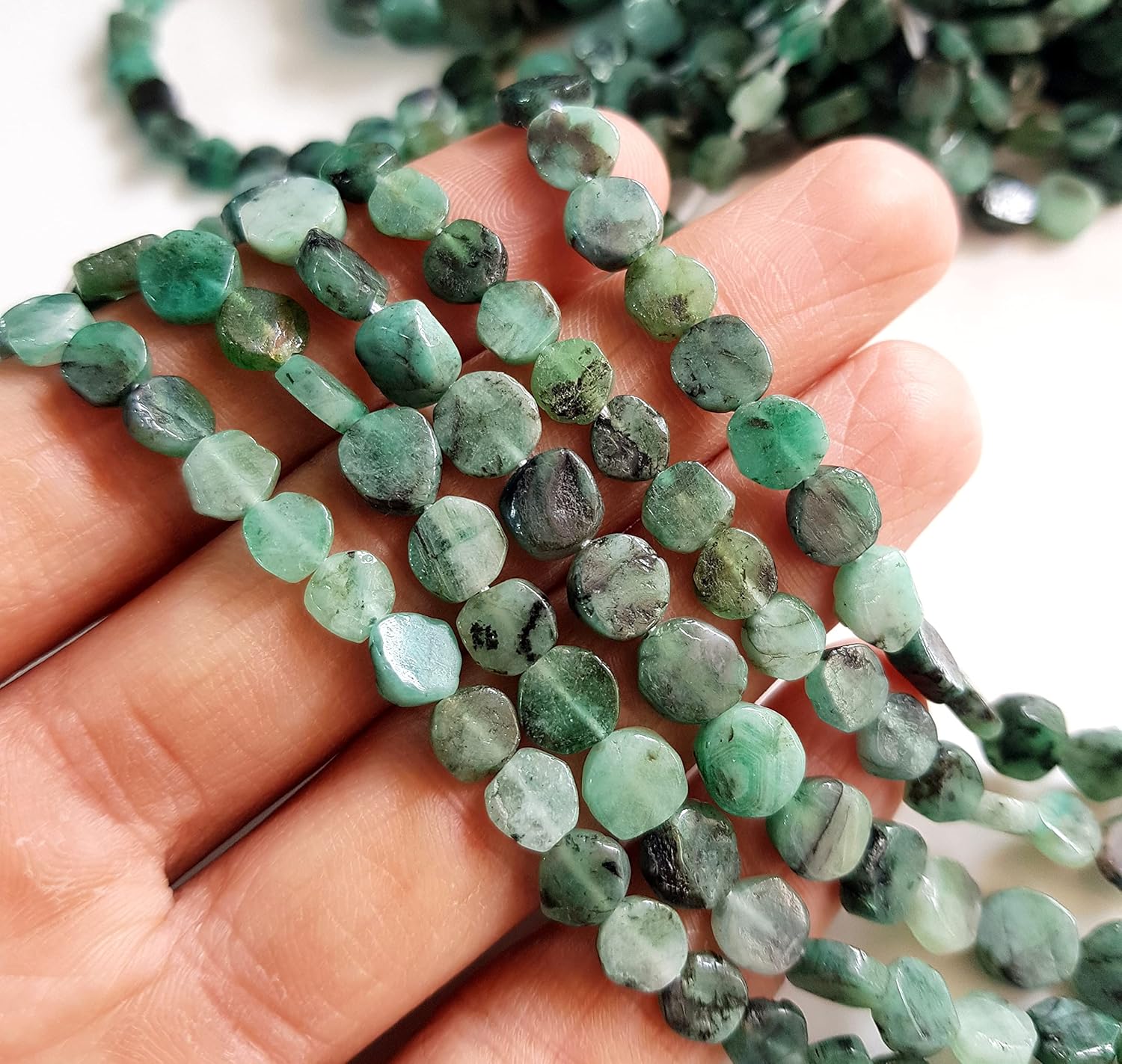 Cuentas de esmeralda de piedras preciosas naturales, cuentas sueltas de esmeralda genuina para hacer joyas, cuentas perforadas en forma de moneda,