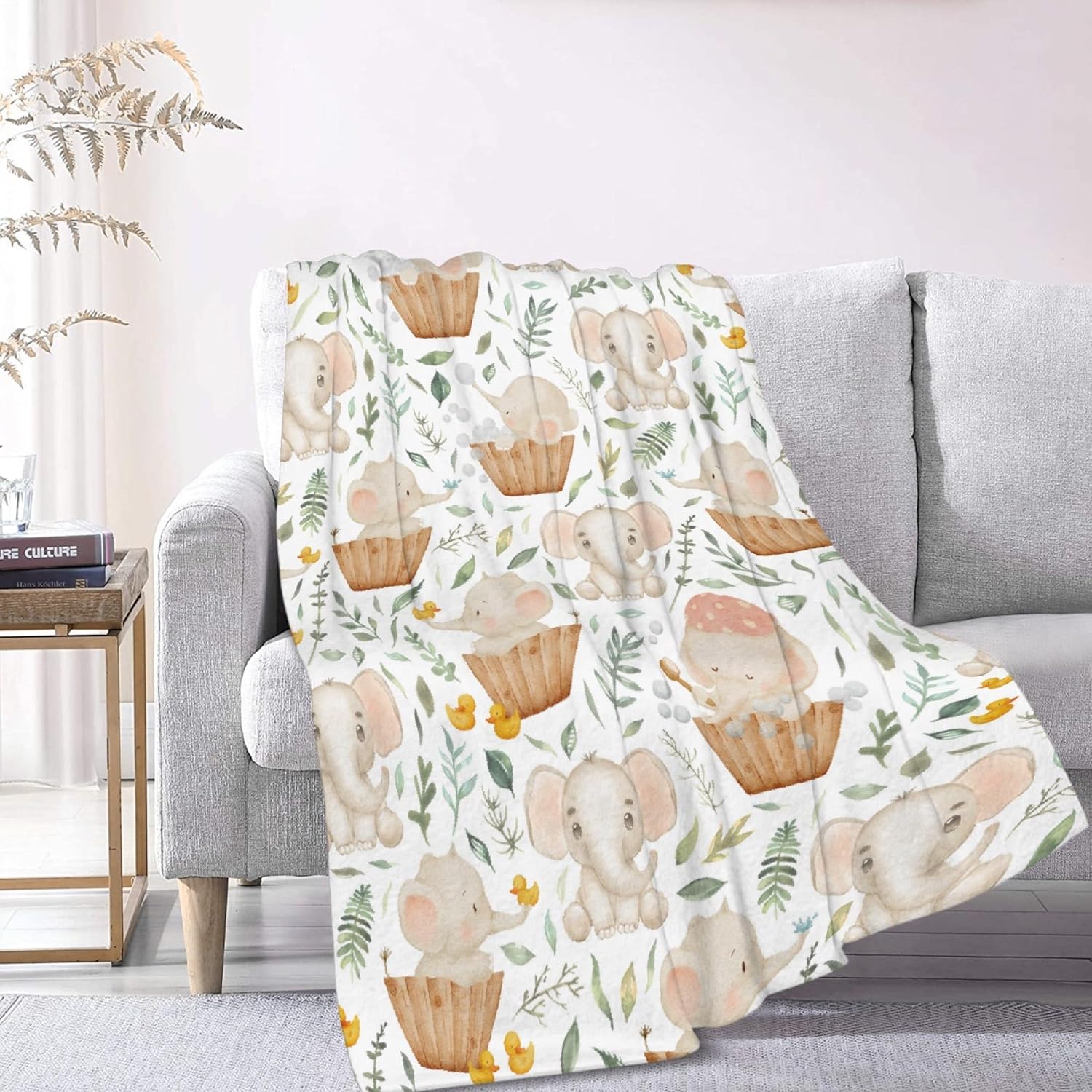 Manta de baño de elefante, manta de franela súper suave y ligera para niños, adultos, adecuada para sofá, cama, campamento, viajes, todas las