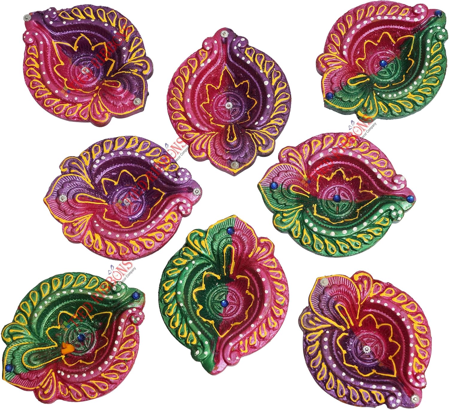 TIED RIBBONS Diya de arcilla hecha a mano para Diwali  Velas de té tradicionales caseras  Lámpara de aceite india  Decoraciones Diwali para el hogar