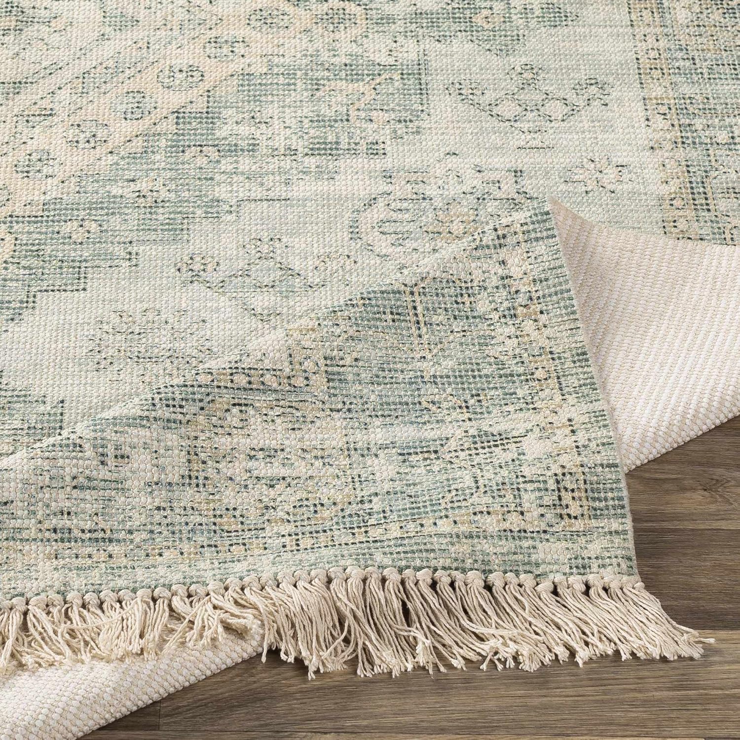 Hauteloom Undy – Alfombra tejida a mano, tradicional, vintage, para sala de estar y dormitorio, de algodón, sin pilas, diseño de medallón persa
