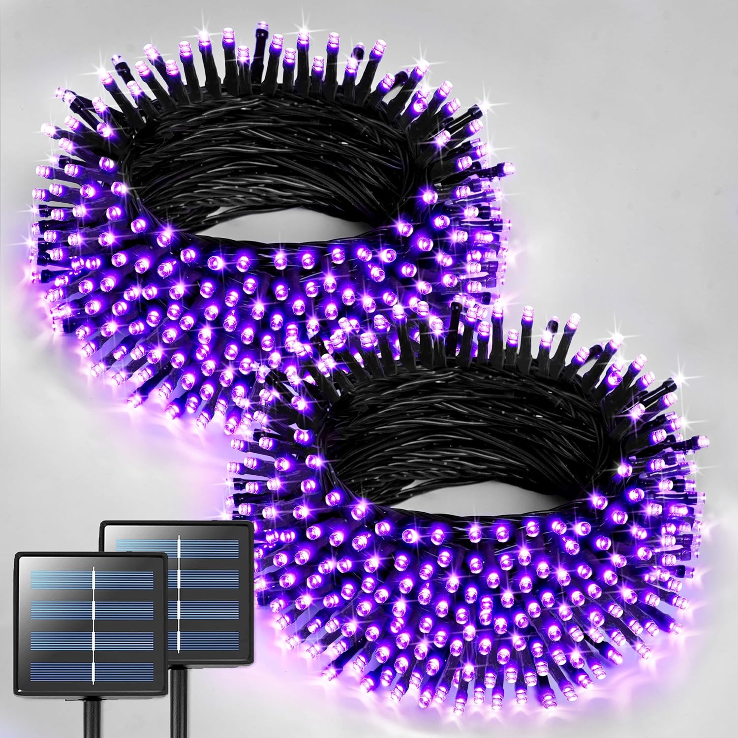 JMEXSUSS Paquete de 2 luces solares de Navidad moradas, 400 luces LED solares de 151 pies, impermeables, 8 modos, luces de Navidad moradas para
