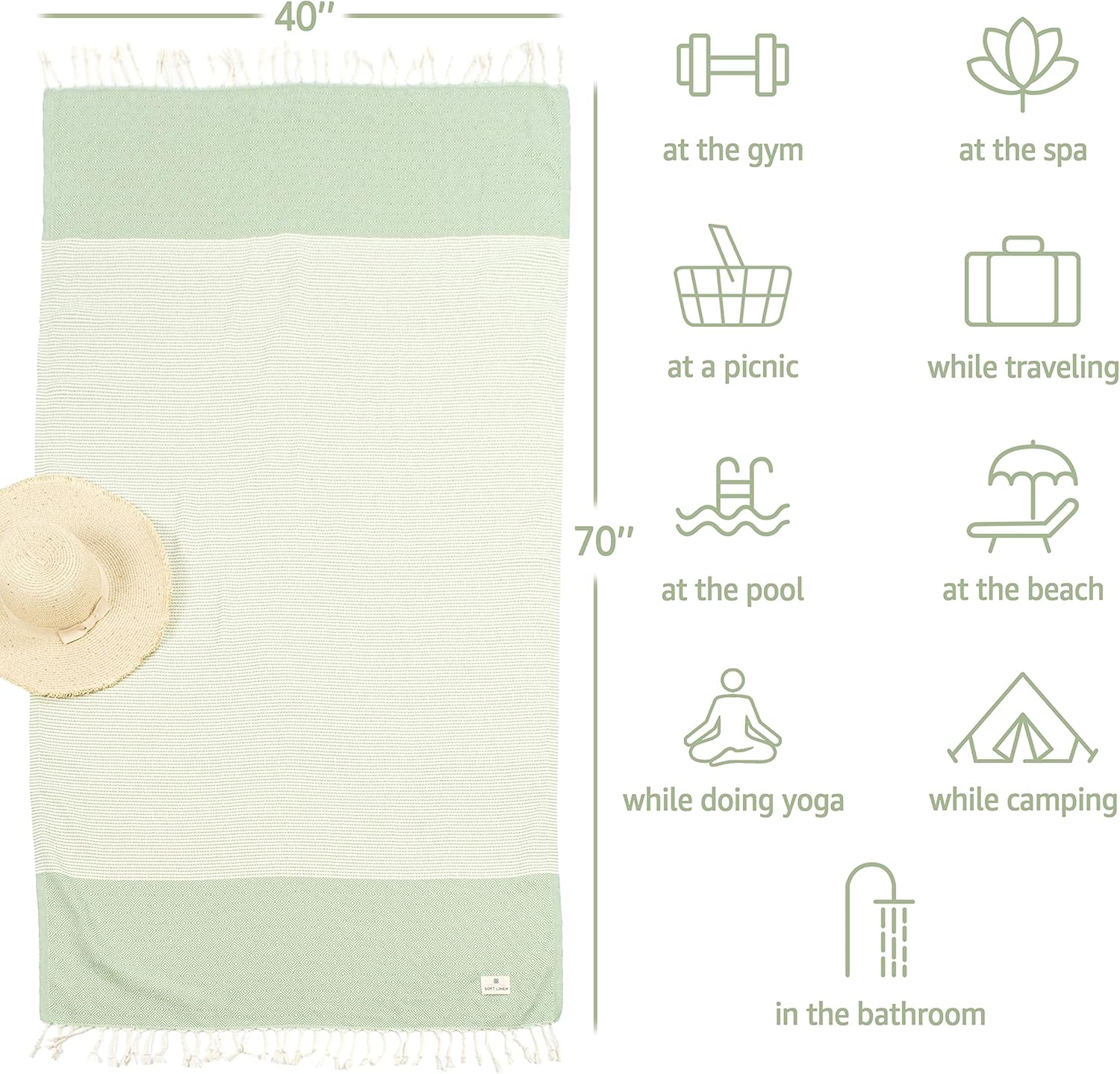 American Soft Linen, Turkish Peshtemal – Toallas turcas de playa Peshtemal de 40 x 70 pulgadas, 100% algodón de secado rápido, para campamento,