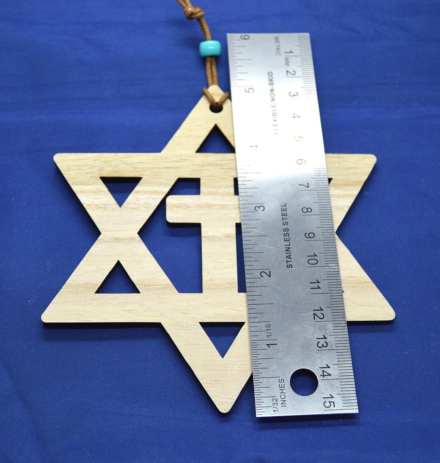 Star of David with the cross walnut or Basswood wooden cutout ornament wall art 5″ Messianic Jewish gift (Brown)