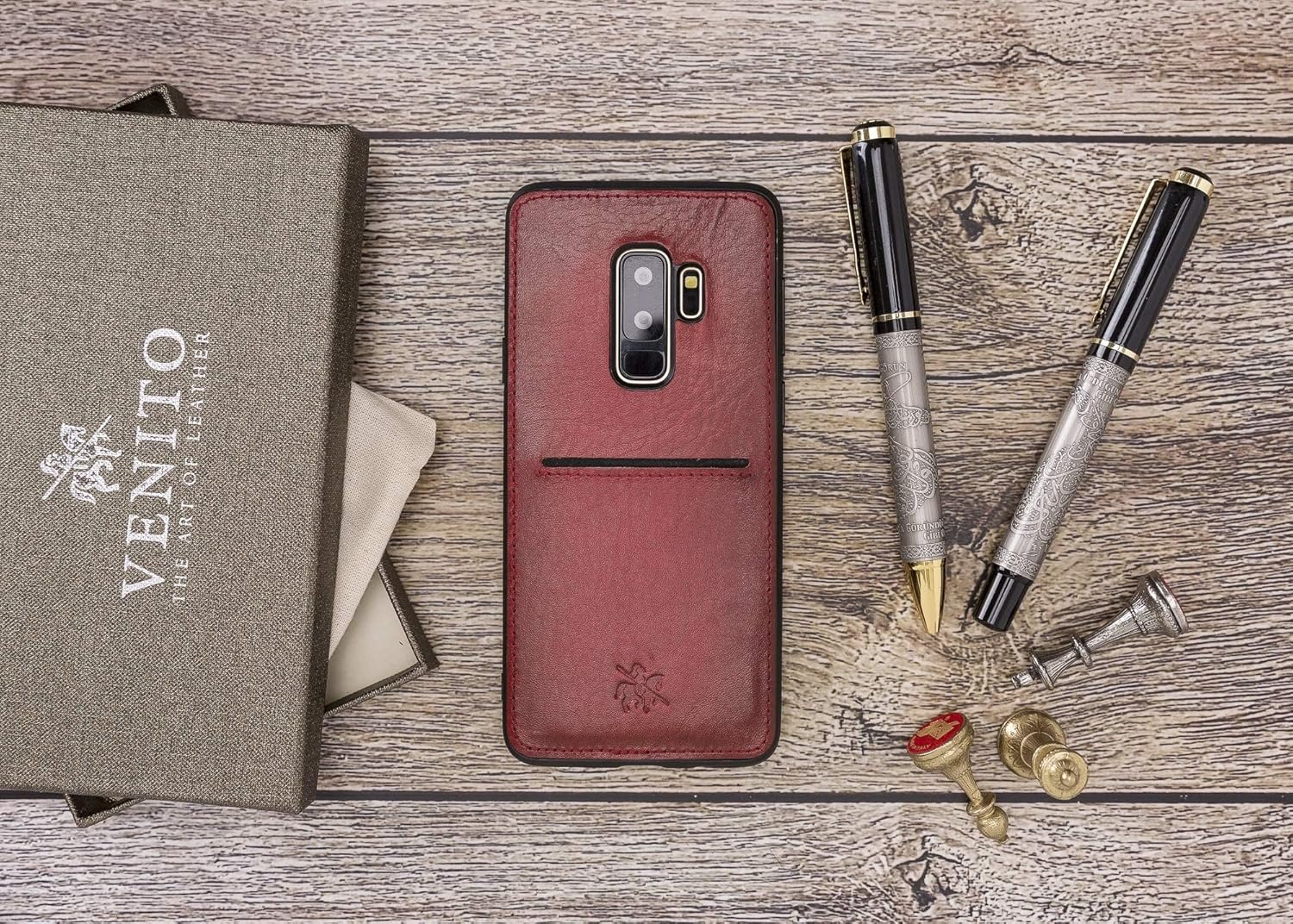 Venito Cosa – Funda de piel tipo cartera compatible con Samsung Galaxy S9 Plus, 6.2 pulgadas, extra segura, con cubierta trasera acolchada (rojo