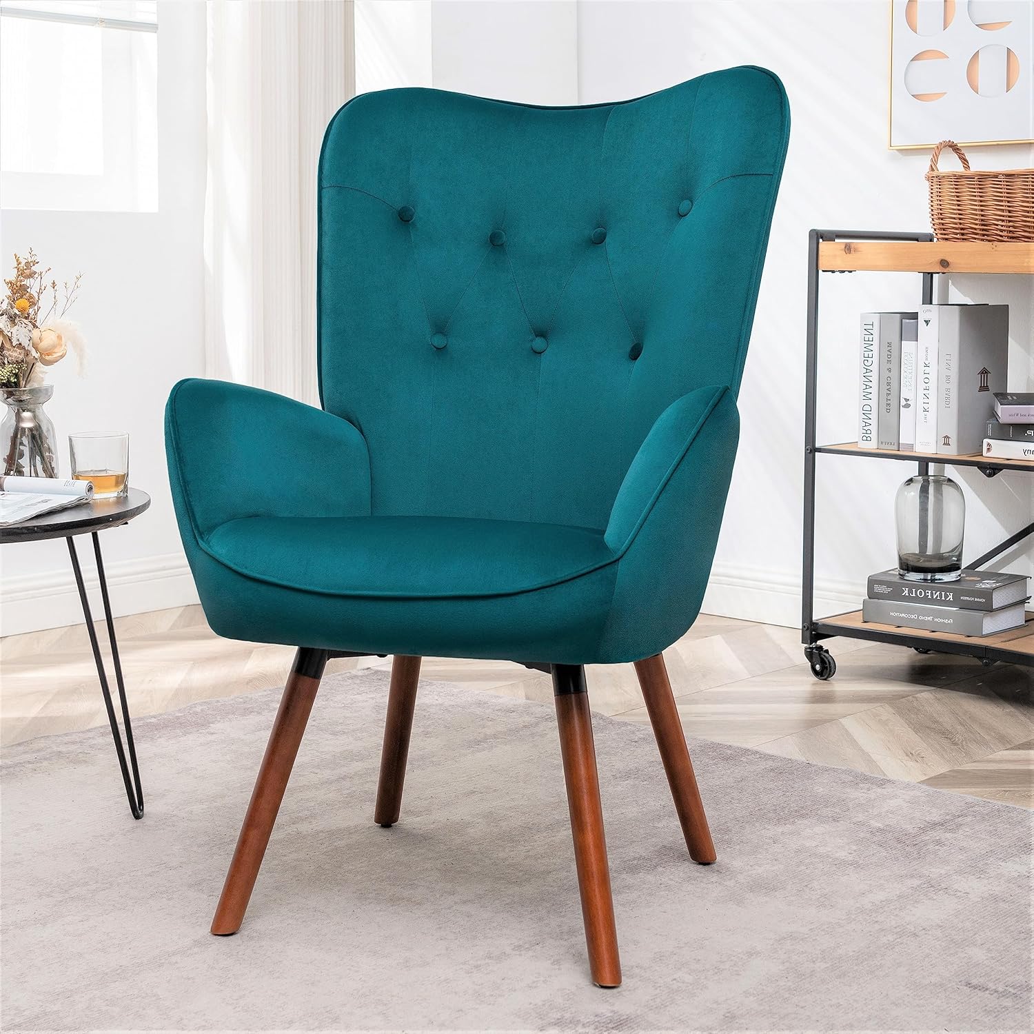 Sillas elegantes con brazos decorativos para sala de estar, dormitorio u oficina en casa, sillón de mediados de siglo con botones con diseño de