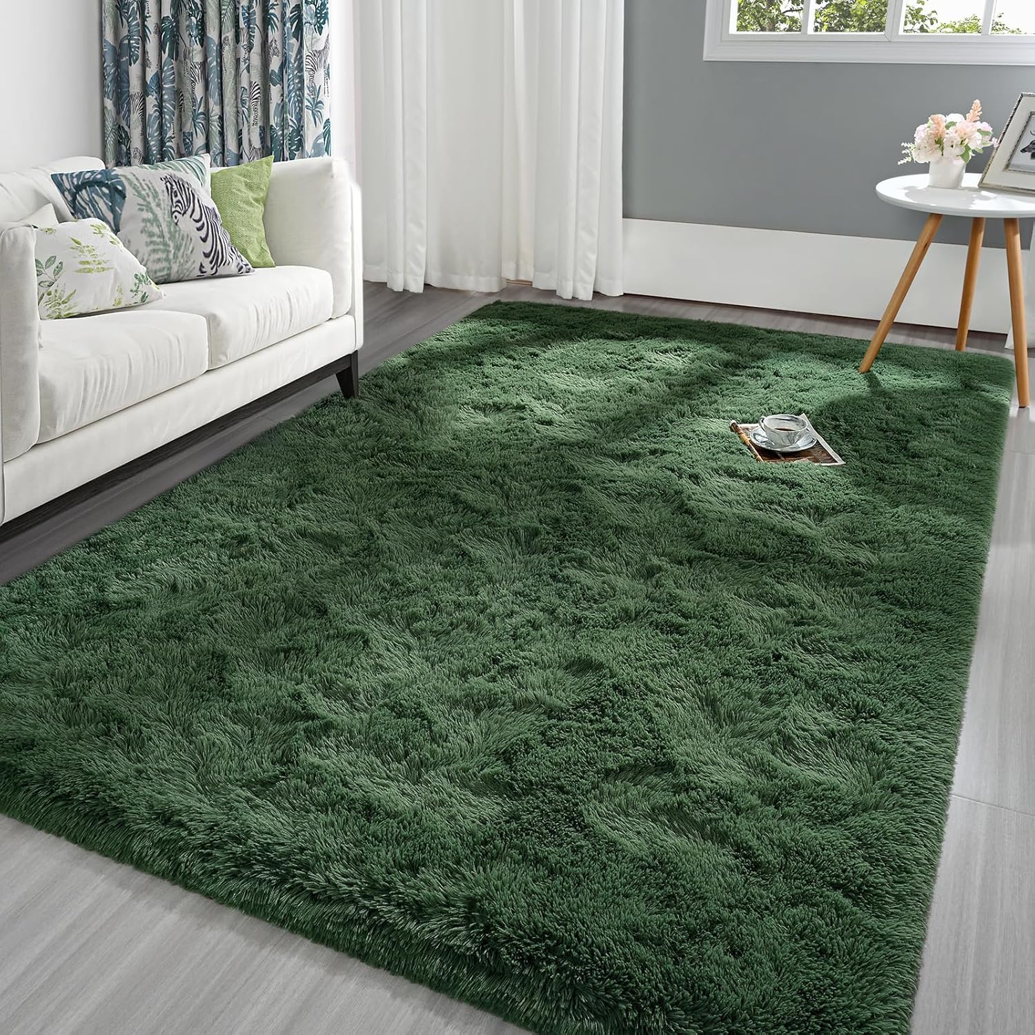 Alfombra rectangular de 4 x 6 pies, de color verde oscuro, esponjosa y mullida para dormitorio, sala de estar, para niñas y niños, alfombra