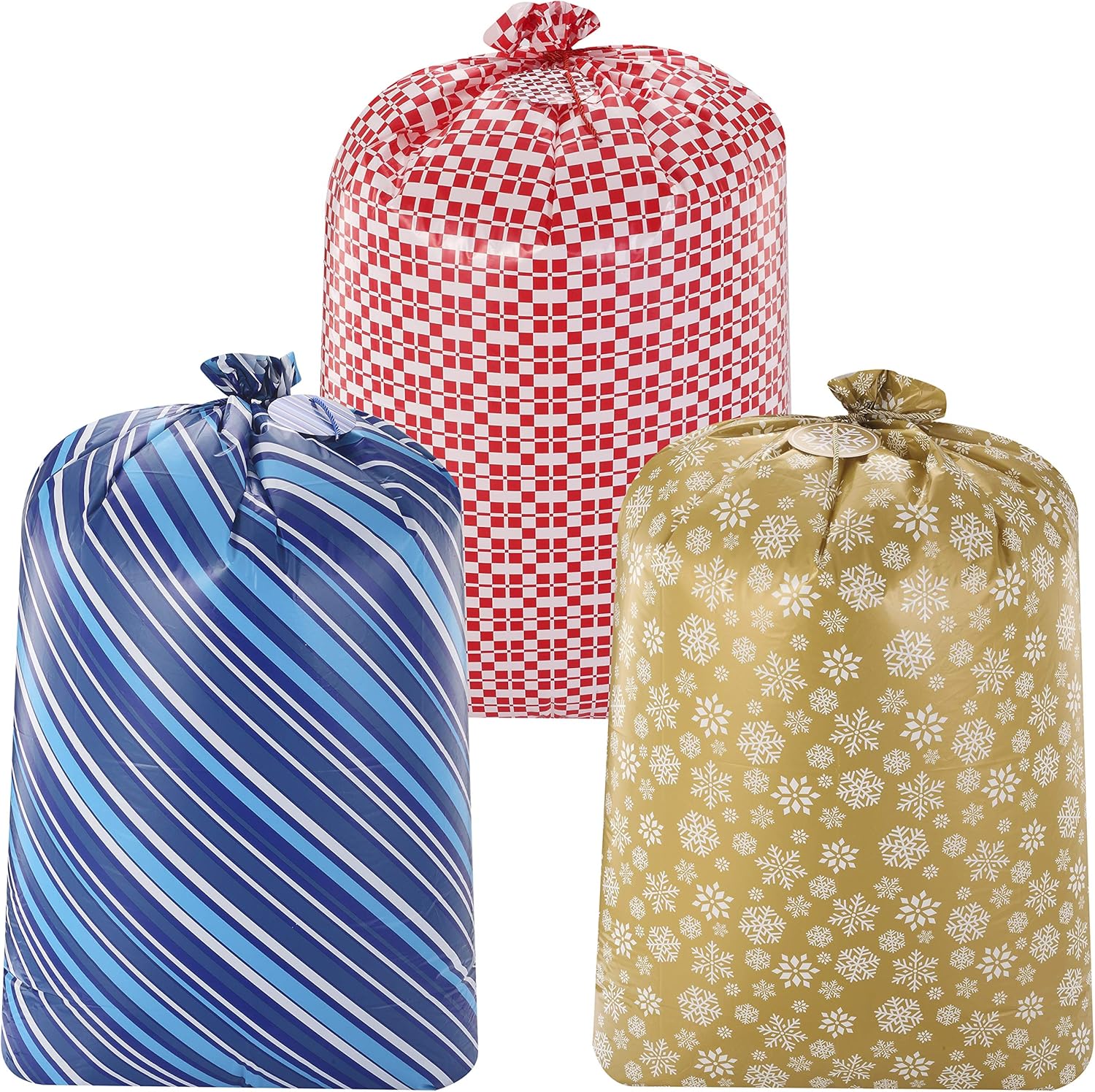 JOYIN 3 bolsas de Navidad extragrandes de 56 x 36 pulgadas con etiquetas de regalo para fiestas de Navidad, regalos de vacaciones, reuniones