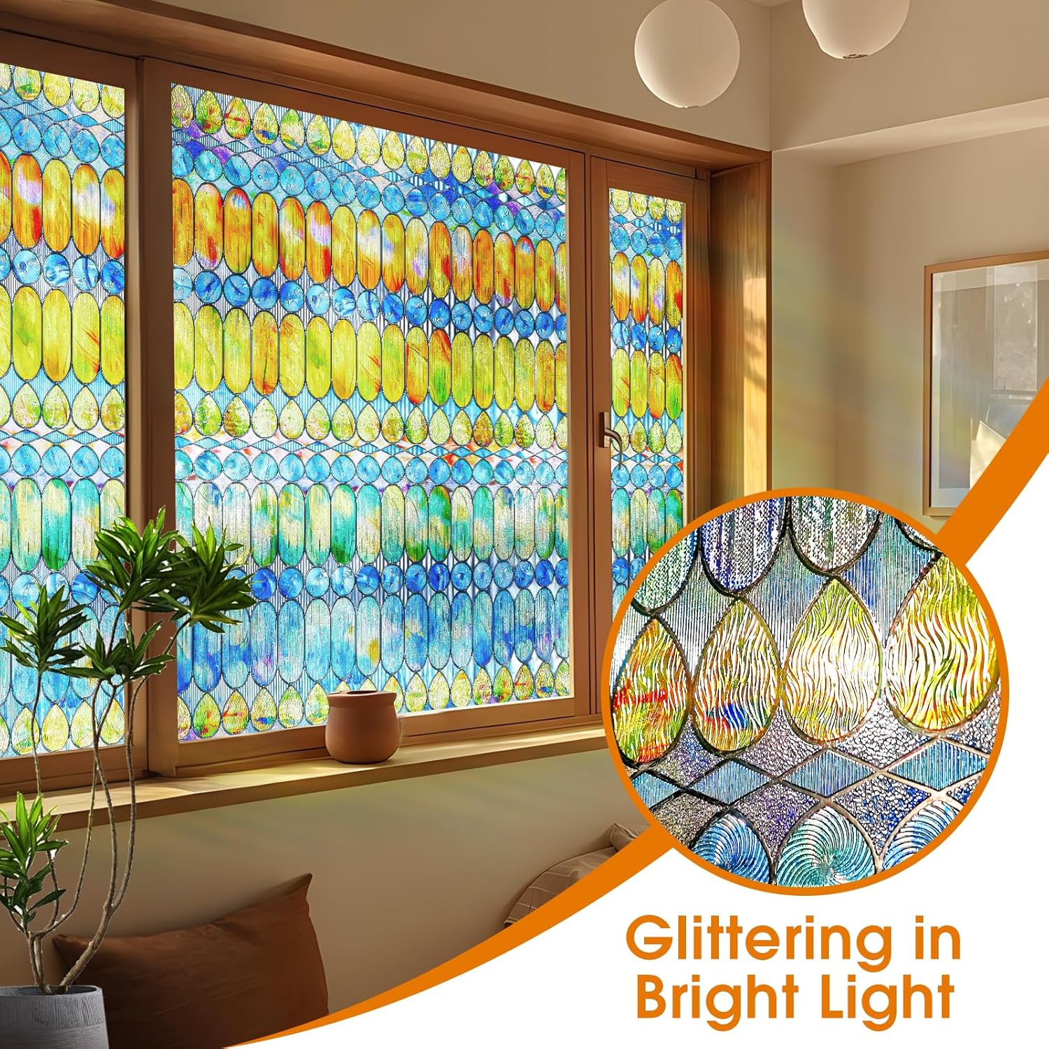 Película 3D de vidrieras para ventana Película de privacidad para ventana de arco iris, decoraciones coloridas para ventanas para el hogar, película