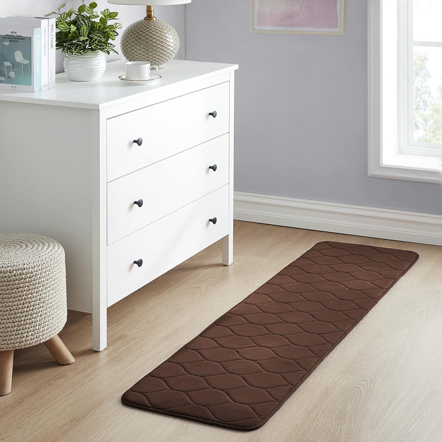 Alfombra de baño con diseño ovalado en relieve de espuma viscoelástica de color sólido, suave, con respaldo de PVC antideslizante