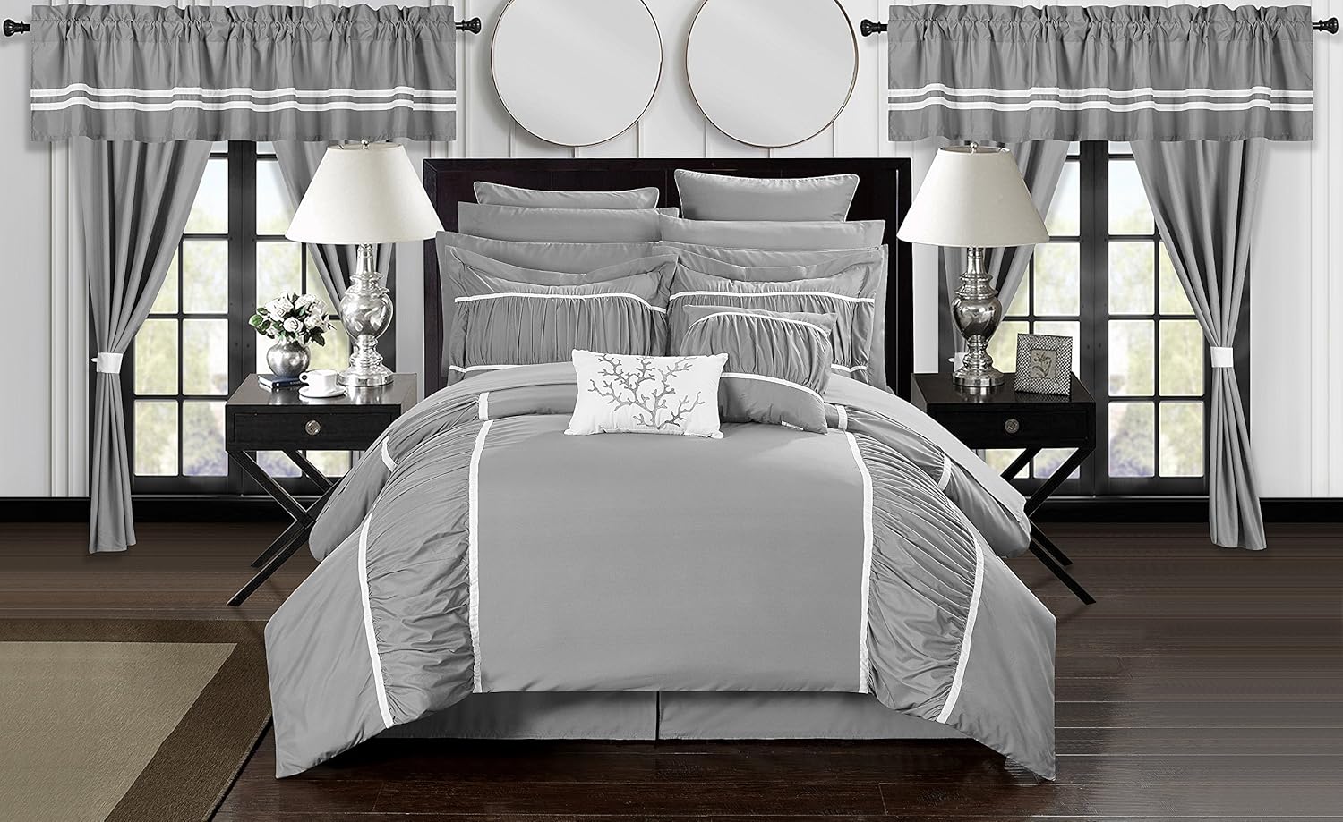 Chic Home Mayan – Juego de edredón de 24 piezas, tamaño Queen, color plateado