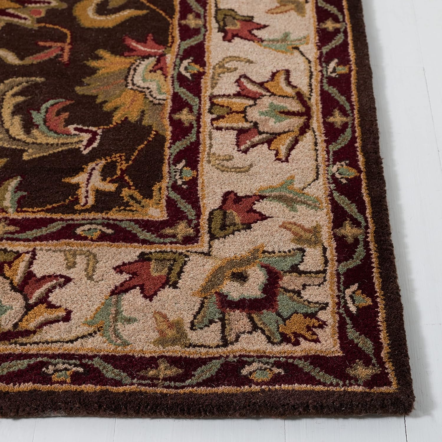 SAFAVIEH Heritage Collection – Alfombra de área de 5 x 8 pies, marrón y beige, hecha a mano de lana oriental tradicional, ideal para zonas de alto