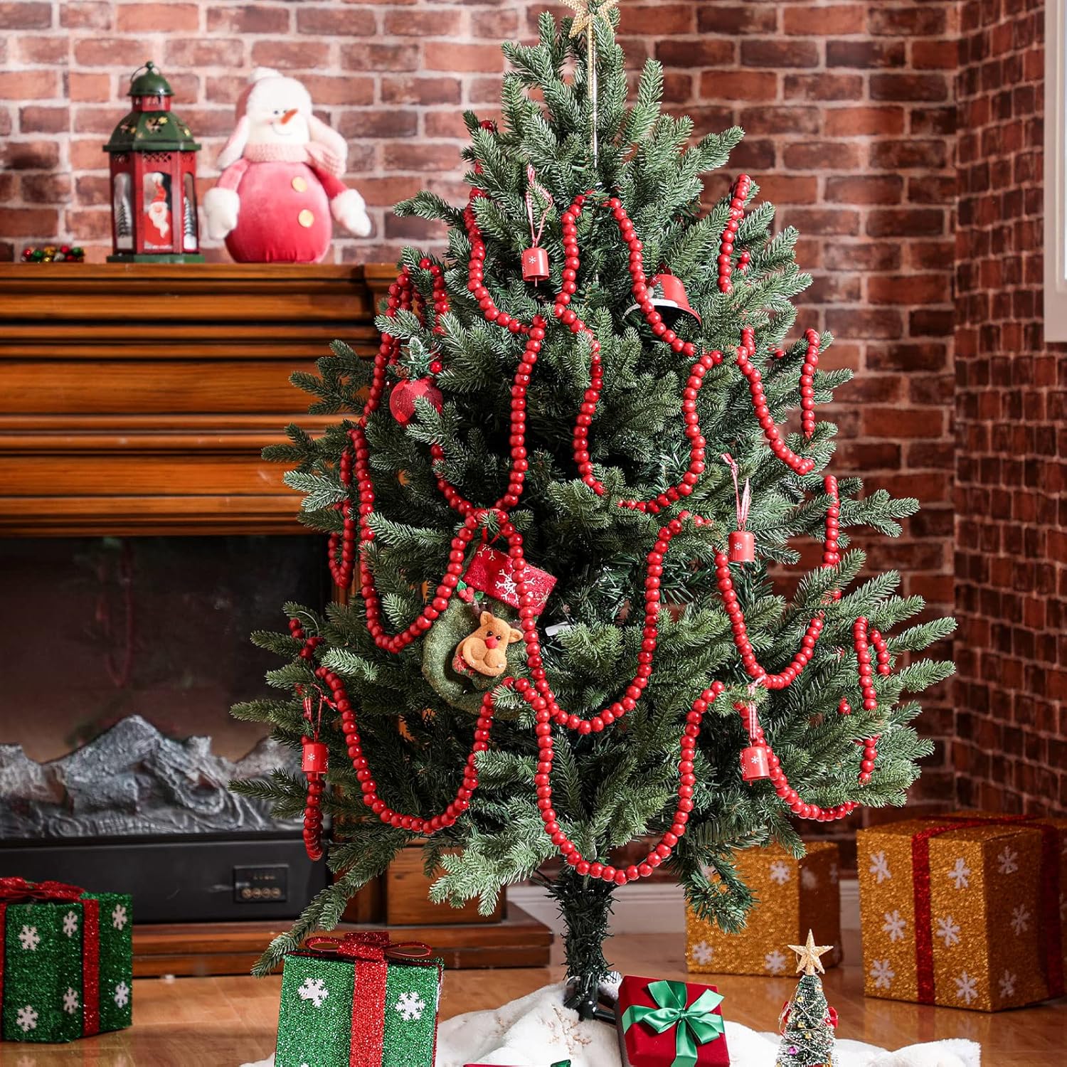 2 guirnaldas de madera de 66 pies en total para decoración de árbol de Navidad, guirnalda de Navidad hecha a mano, guirnalda bohemia de granja,