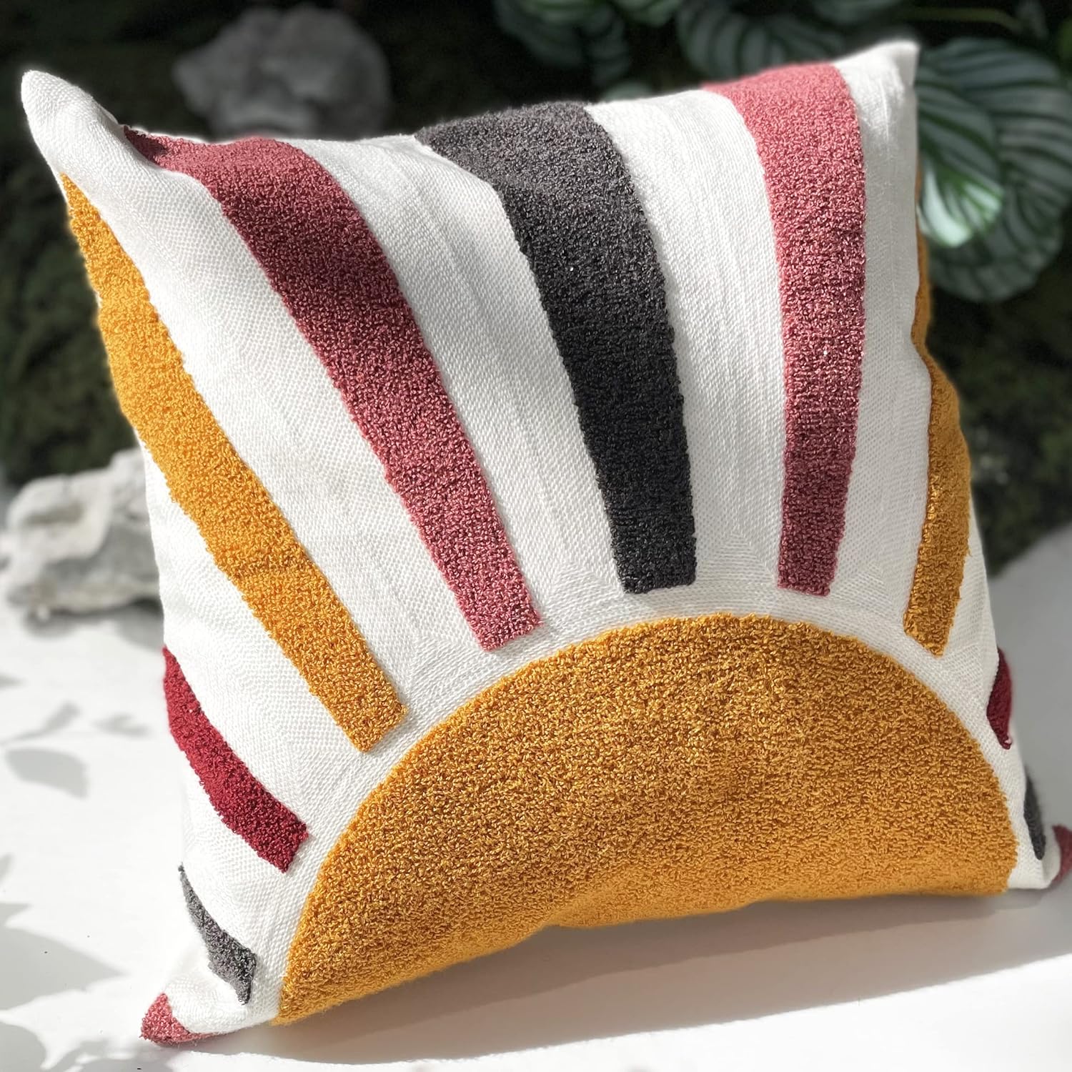 Molili Fundas de almohada con textura bohemia de 18 x 18 pulgadas, modernas fundas de almohada con diseño de sol absrácto minimalista, decoración de