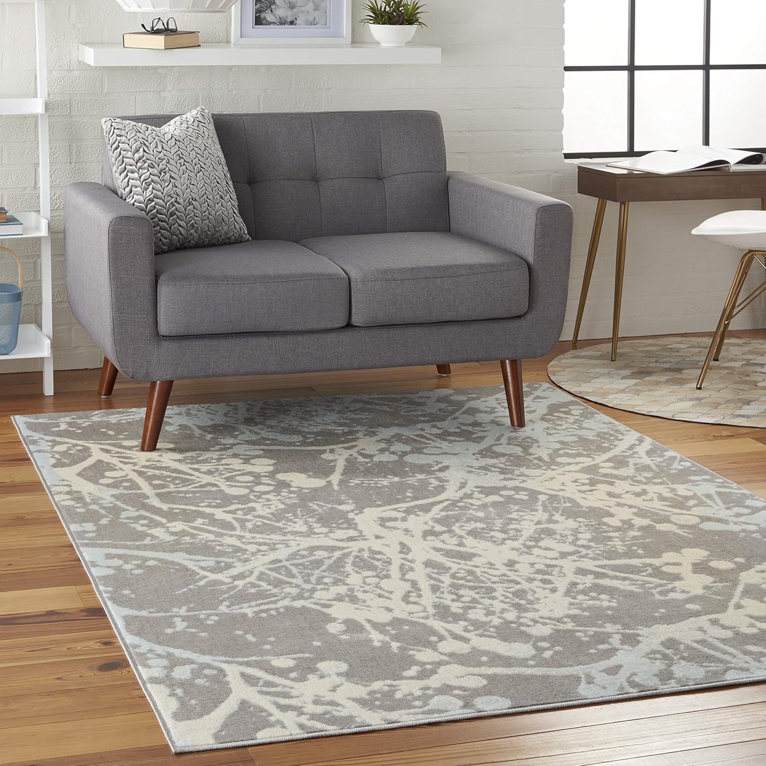 Nourison Jubilant – Alfombra gris abstracta de 4 x 6 pies, fácil de limpiar, no se desprende, dormitorio, sala de estar, comedor y cocina (4 x 6)