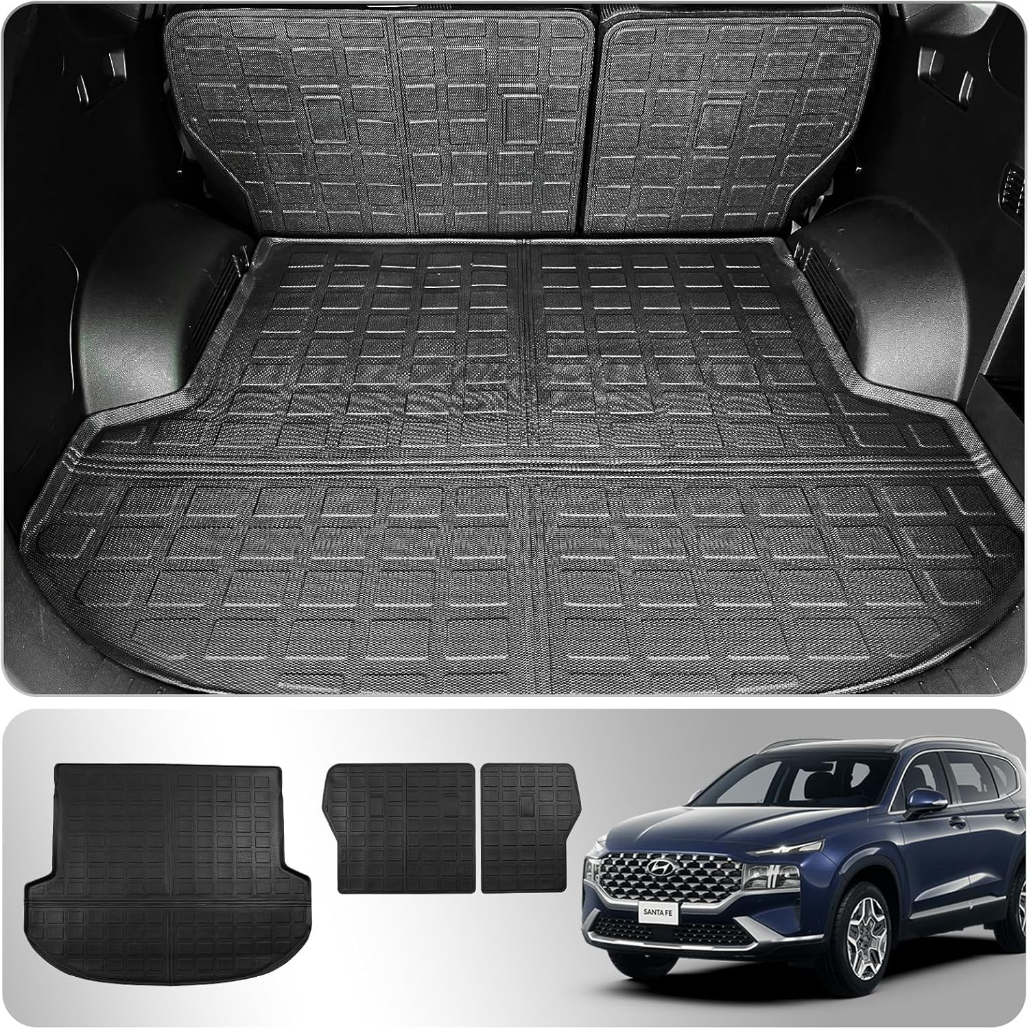 Thinzyou Tapete de carga compatible con Hyundai Santa Fe 2021-2023 de 5 asientos, tapete de carga para maletero de elastómero termoplástico,