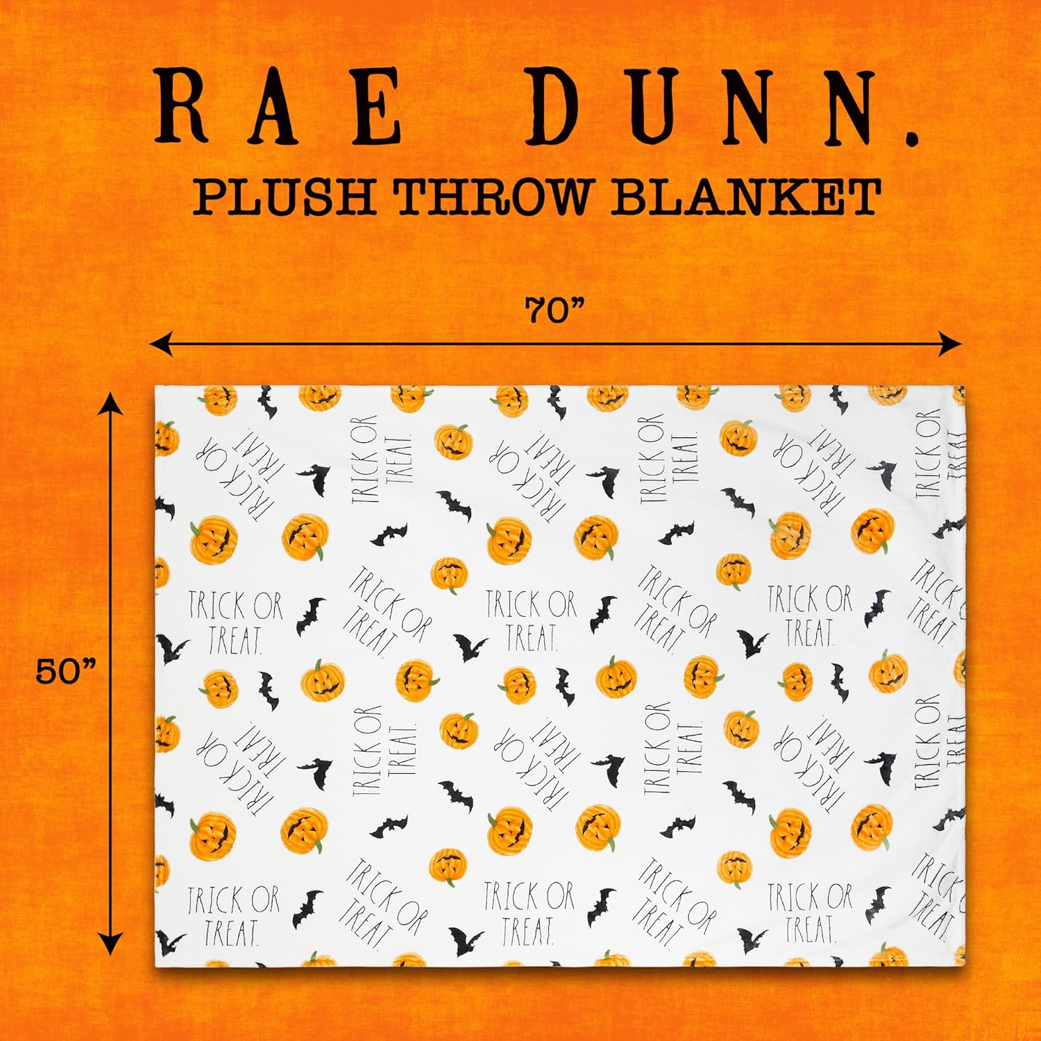 Rae Dunn Manta suave y decorativa para cama o sofá, mantas acogedoras para sofá, manta de felpa suave bordada de murciélago Jacklatern, 50 x 70