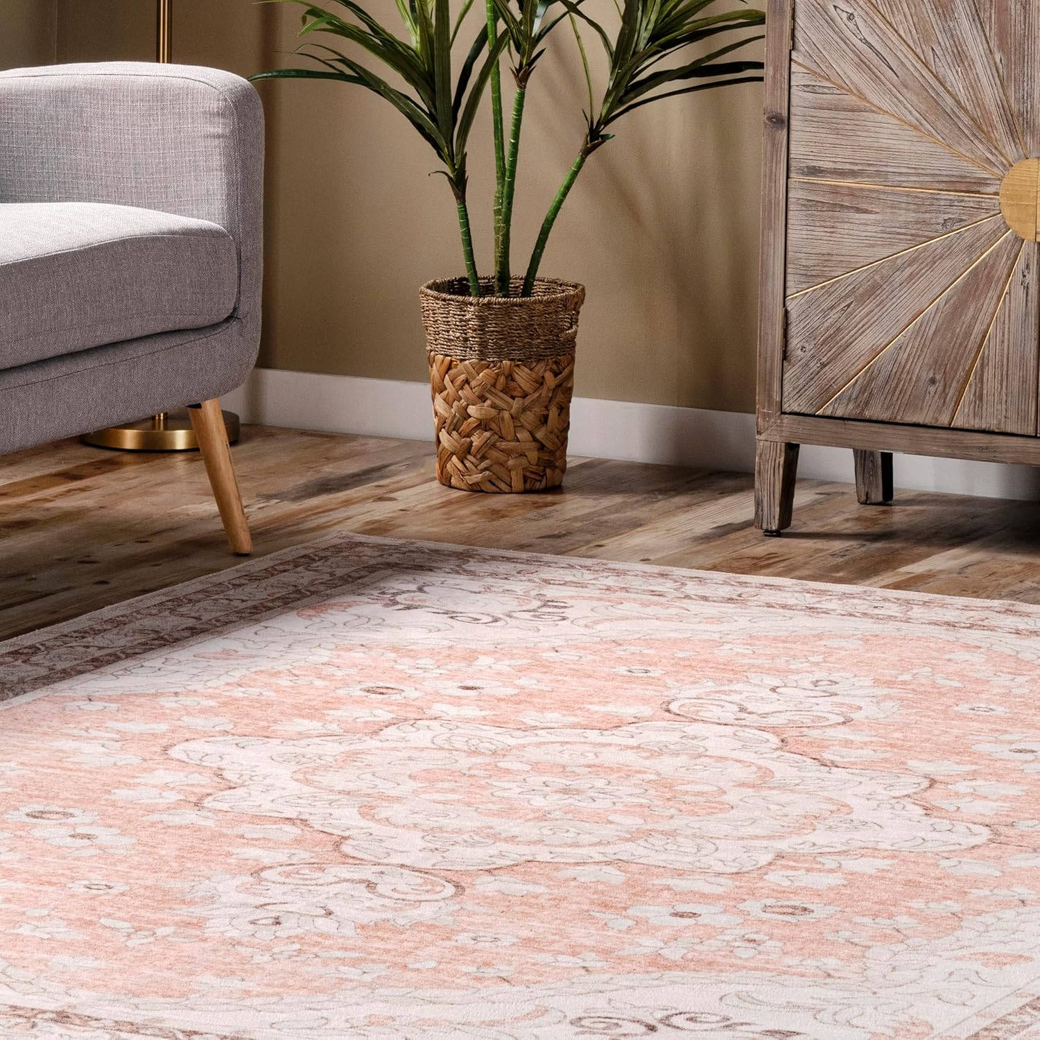 nuLOOM Tracie – Alfombra ultrafina lavable a máquina, 6 pies, redonda, color durazno