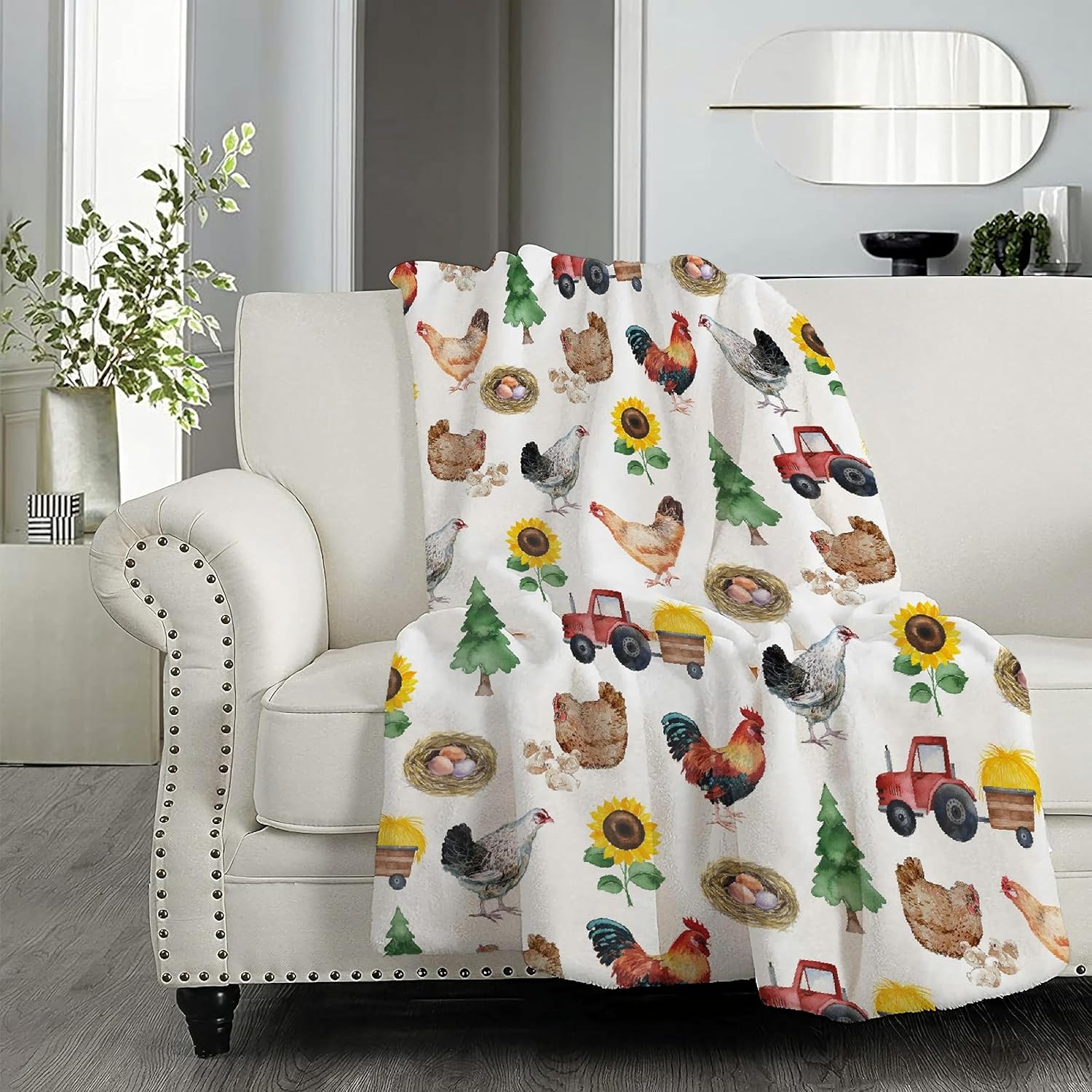 Manta de girasol de pollo de granja, franela suave, ligera, suave, para regalo, mullida, cálida y acogedora para todas las estaciones en el hogar,
