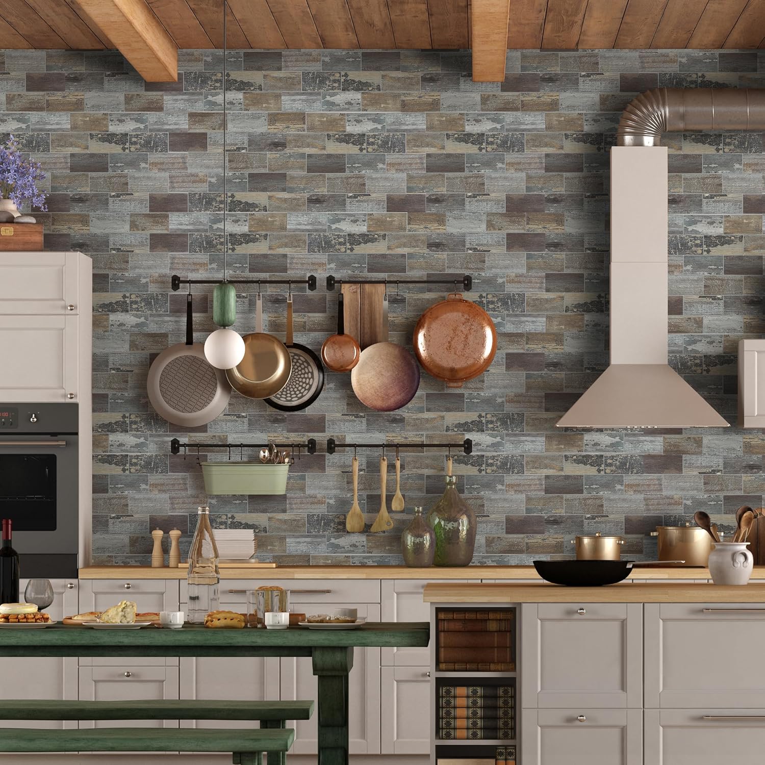 Yipscazo 10 hojas para despegar y pegar para azulejos de cocina, madera rústica para salpicaduras de baño, chimenea, lavandería, azulejos de pared
