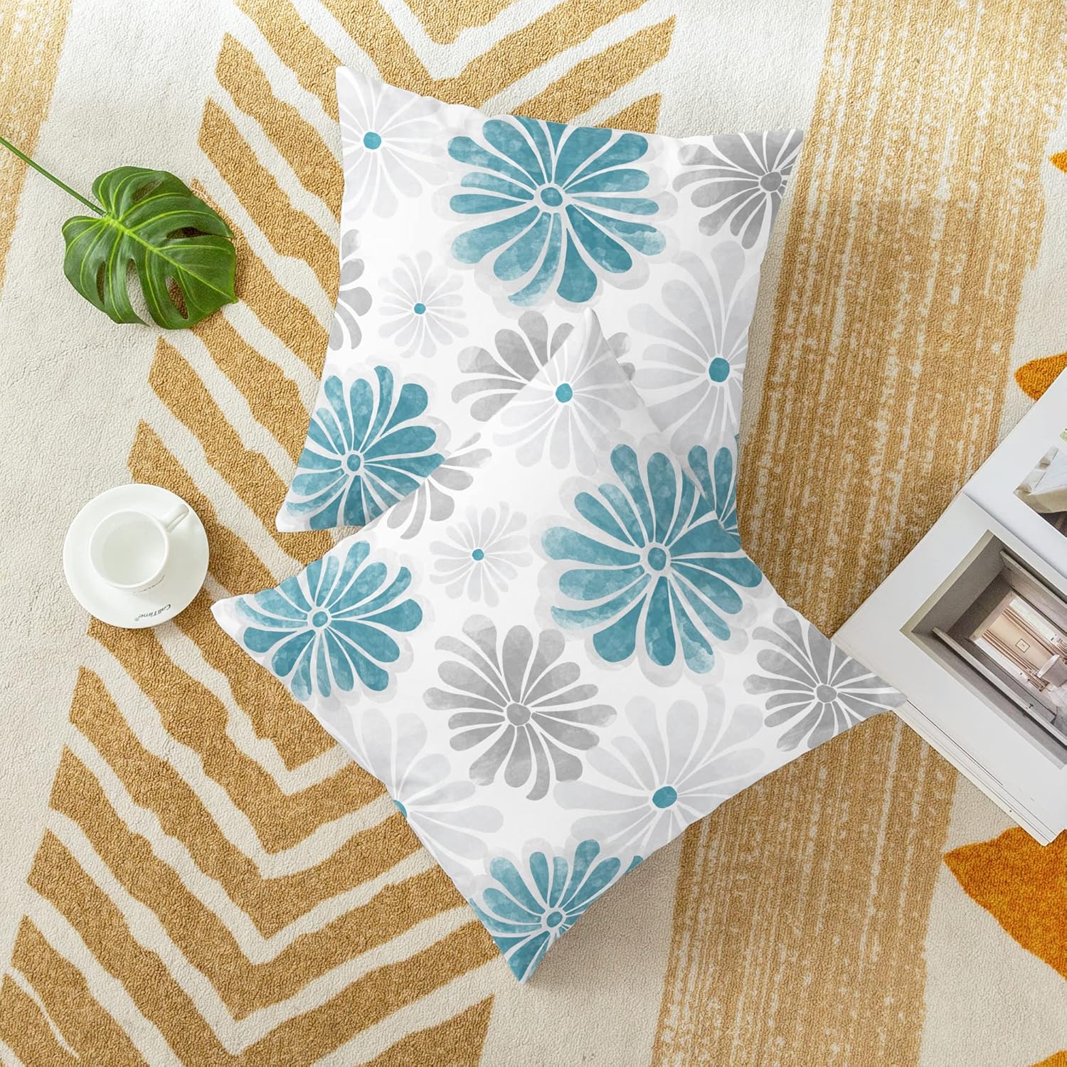 CaliTime Juego de 2 fundas de almohada decorativas de vellón de dos tonos con flores florecientes para sofá, cama, decoración de casa rural, 16 x 16