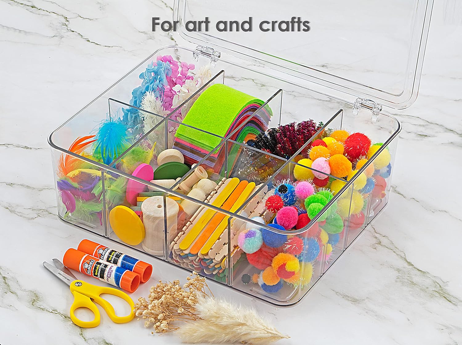 Organizador de refrigerador con tapa y separadores extraíbles, apilable multiusos para bolsitas de té, arte y manualidades, cocina, despensa,