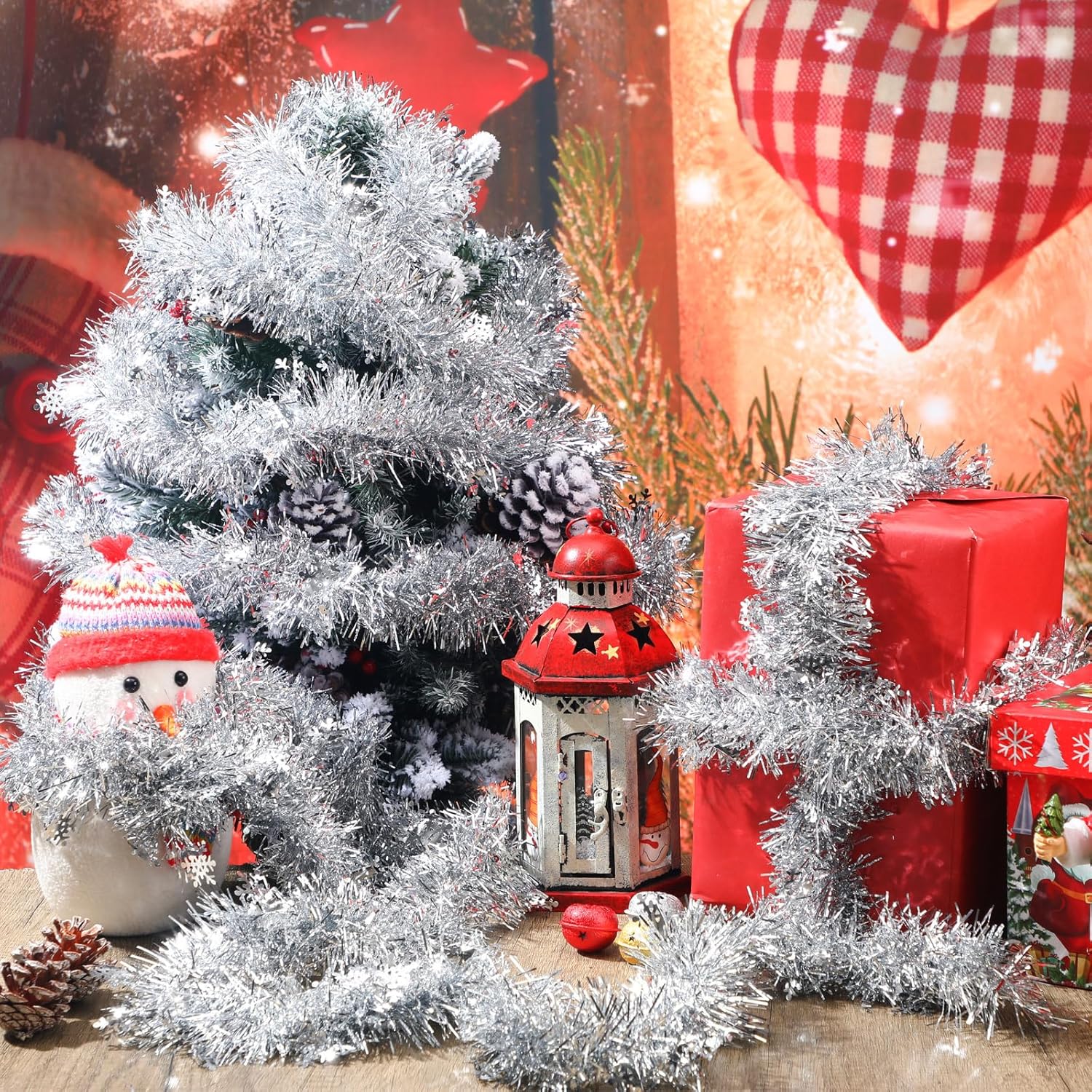 Guirnalda de oropel de copo de nieve de Navidad de 105 pies, guirnalda metálica torcida, decoración de Navidad, guirnalda de oropel de papel de