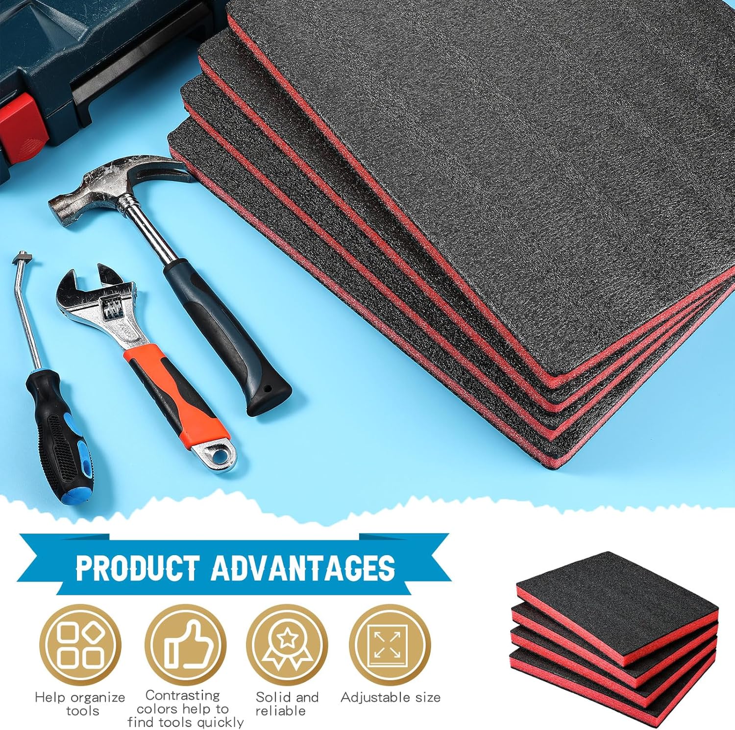 4 almohadillas de espuma de poliuretano cortables para manualidades, caja de herramientas de color negro, inserto de espuma para estuches, relleno