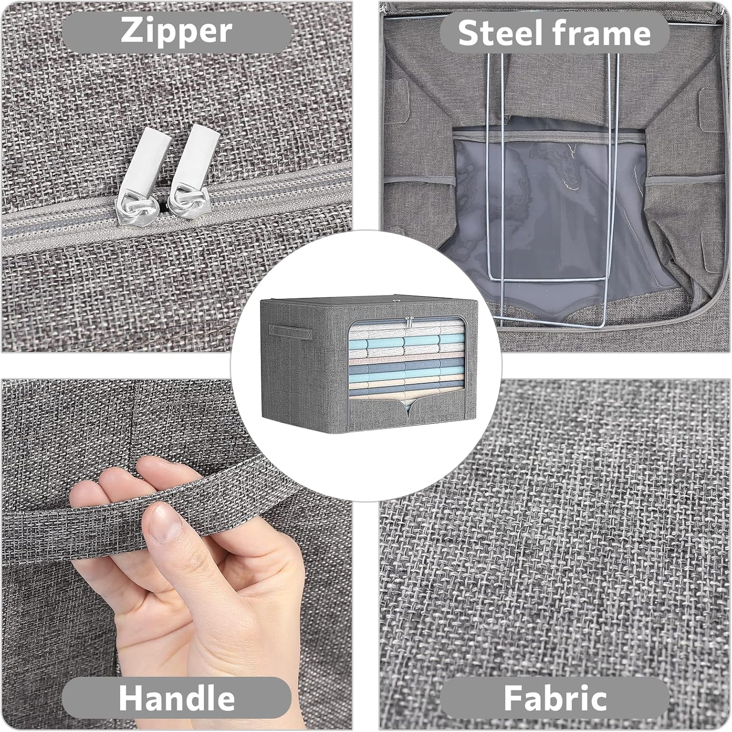 Paquete de 2 contenedores transparentes para almacenamiento de ventana  Gran almacenamiento de tela de lino apilable para ropa de 19.7 x 15.7 x 12.6