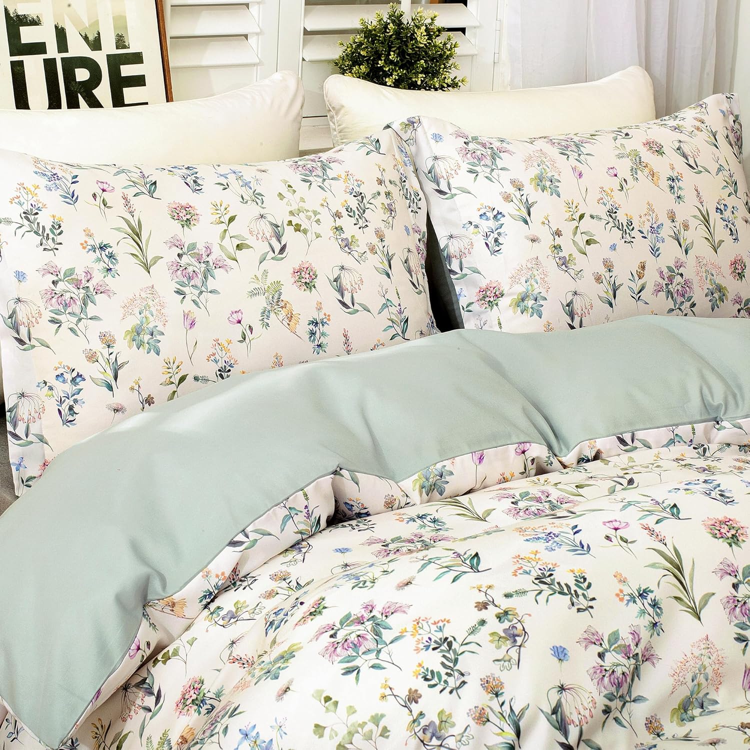 McVernon’s Funda de edredón floral tamaño matrimonial de 3 piezas, funda de edredón floral matrimonial con 2 fundas de almohada, juego de ropa de