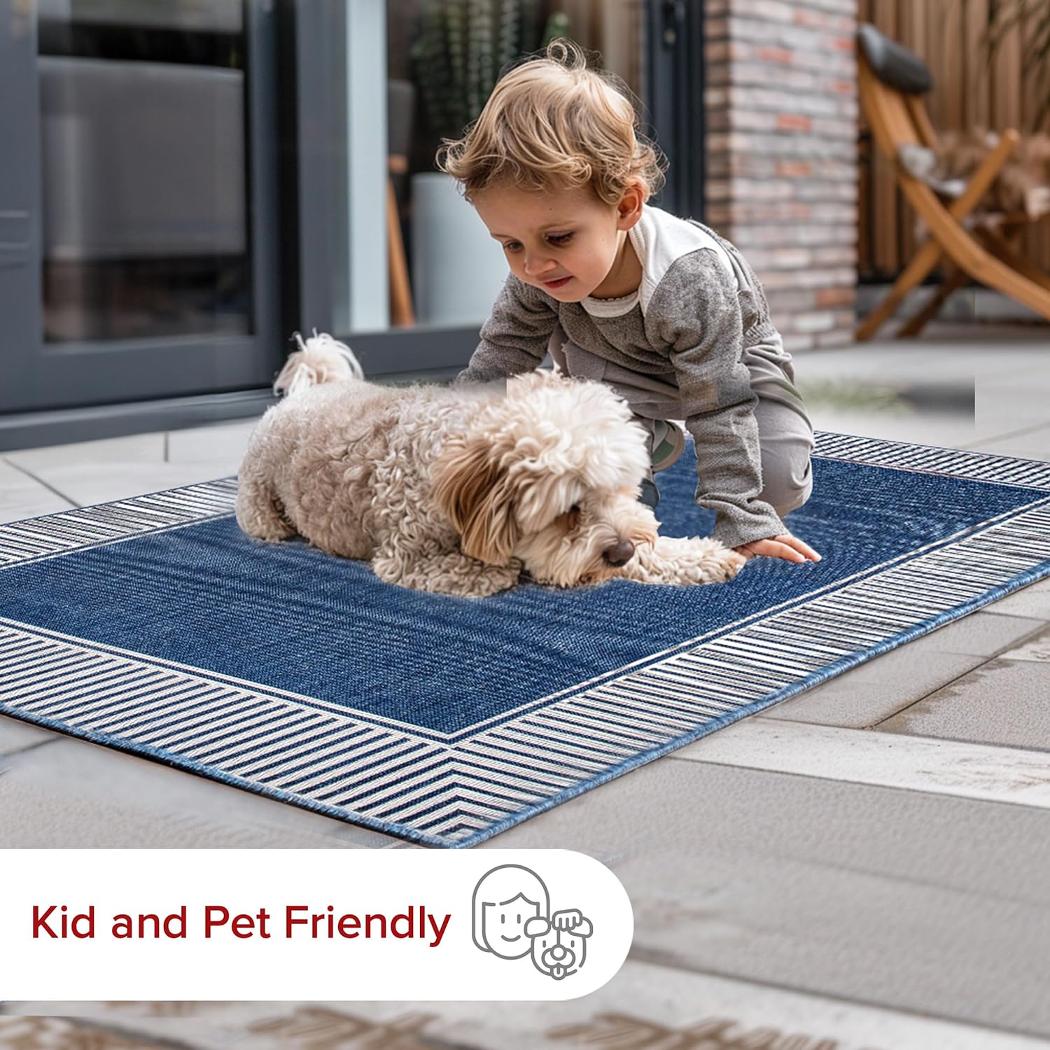 nuLOOM Asha – Alfombra de área con borde simple para interiores y exteriores, 4 x 6 pies, color azul marino