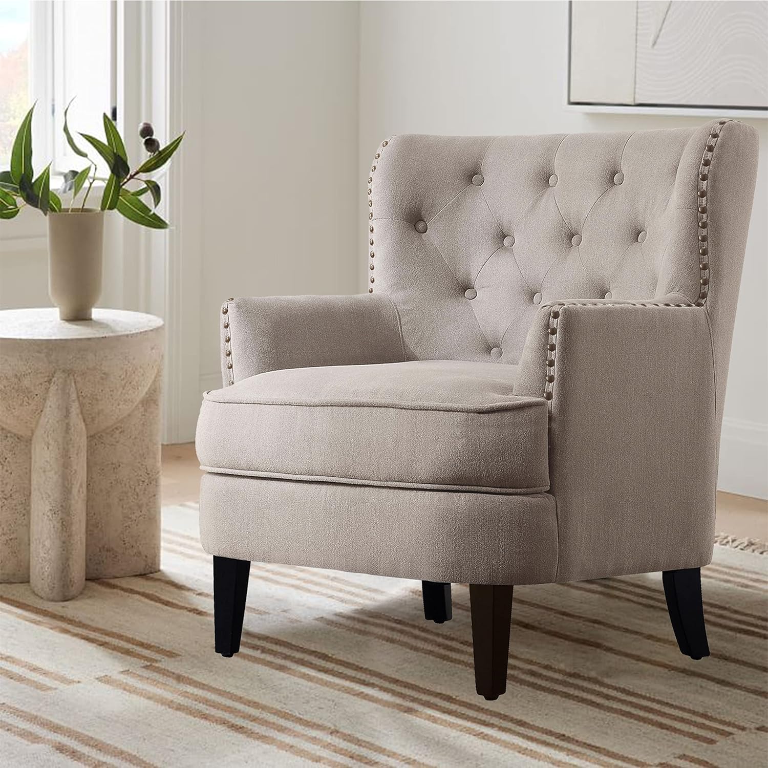 Rosevera Atlas Mid-Century – Silla decorativa tapizada con brazo de salón con cojín suave para sala de estar, dormitorio, espacios pequeños,