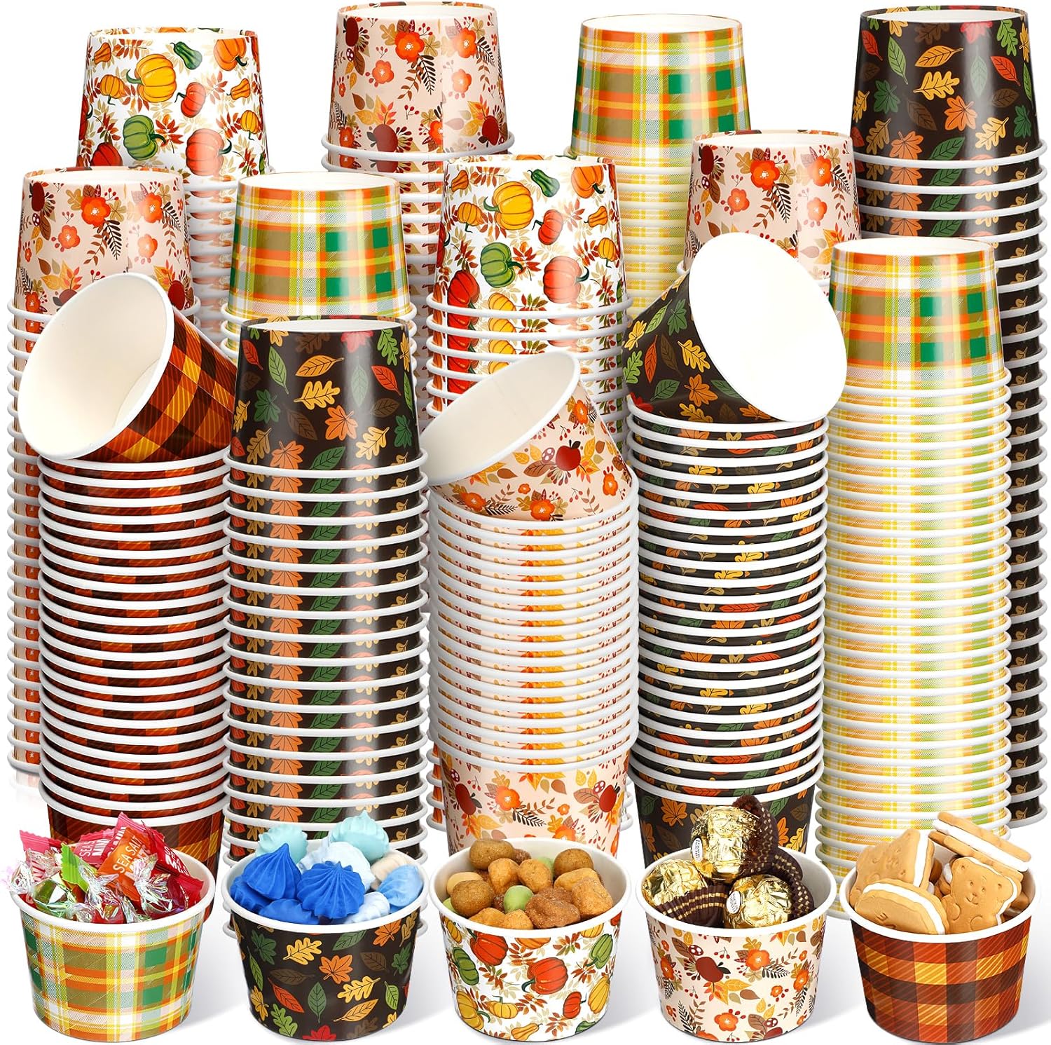 Uiifan 200 vasos de papel de 9 onzas para Acción de Gracias, cuencos de papel con temática de otoño, tazas de papel de hojas de otoño, tazas de sopa