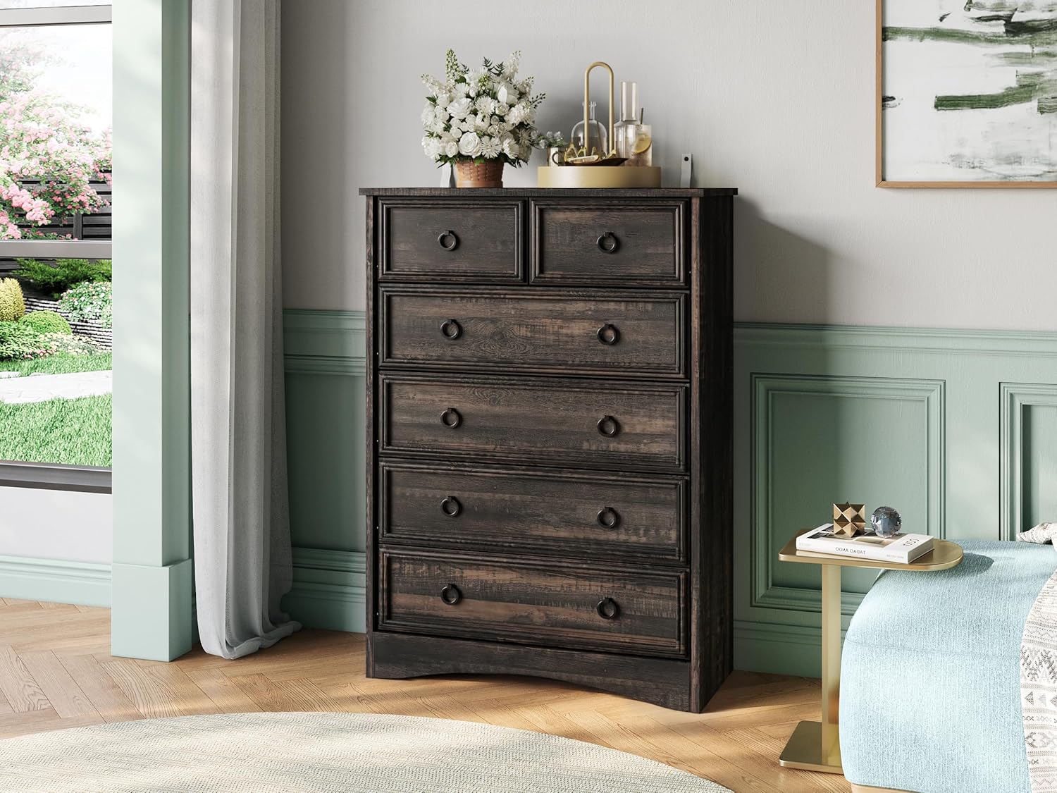LGHM Cómoda moderna de 6 cajones, cómoda para dormitorio, cómoda alta, organizadores de armario y ropa de almacenamiento, mango fácil de tirar,