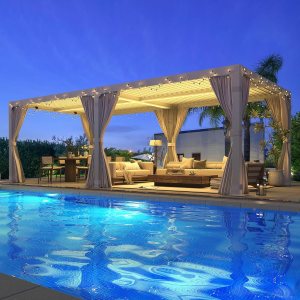 MELLCOM Pérgola con listones 10×20, pérgola de aluminio con techo de listones ajustables, pérgola para exteriores con cortinas y redes impermeables, MELLCOM Pérgola con listones 10×20, pérgola de aluminio con techo de listones ajustables, pérgola para exteriores con cortinas y redes impermeables,