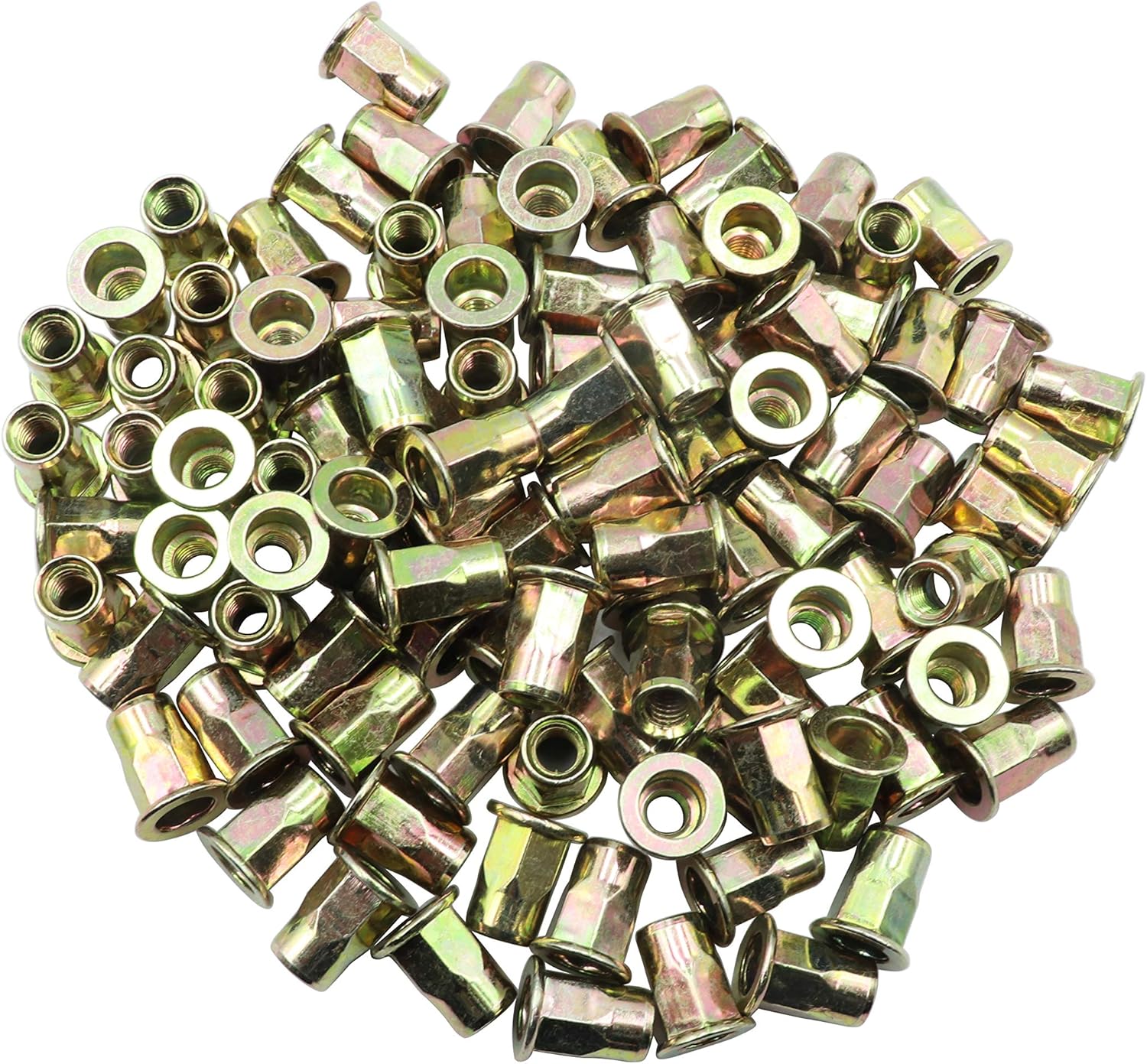 LBY 60 tuercas remachadoras de acero al carbono, kit surtido de tuercas de rosca M6 (medio hexagonal), acero al carbono, chapado en zinc, amarillo