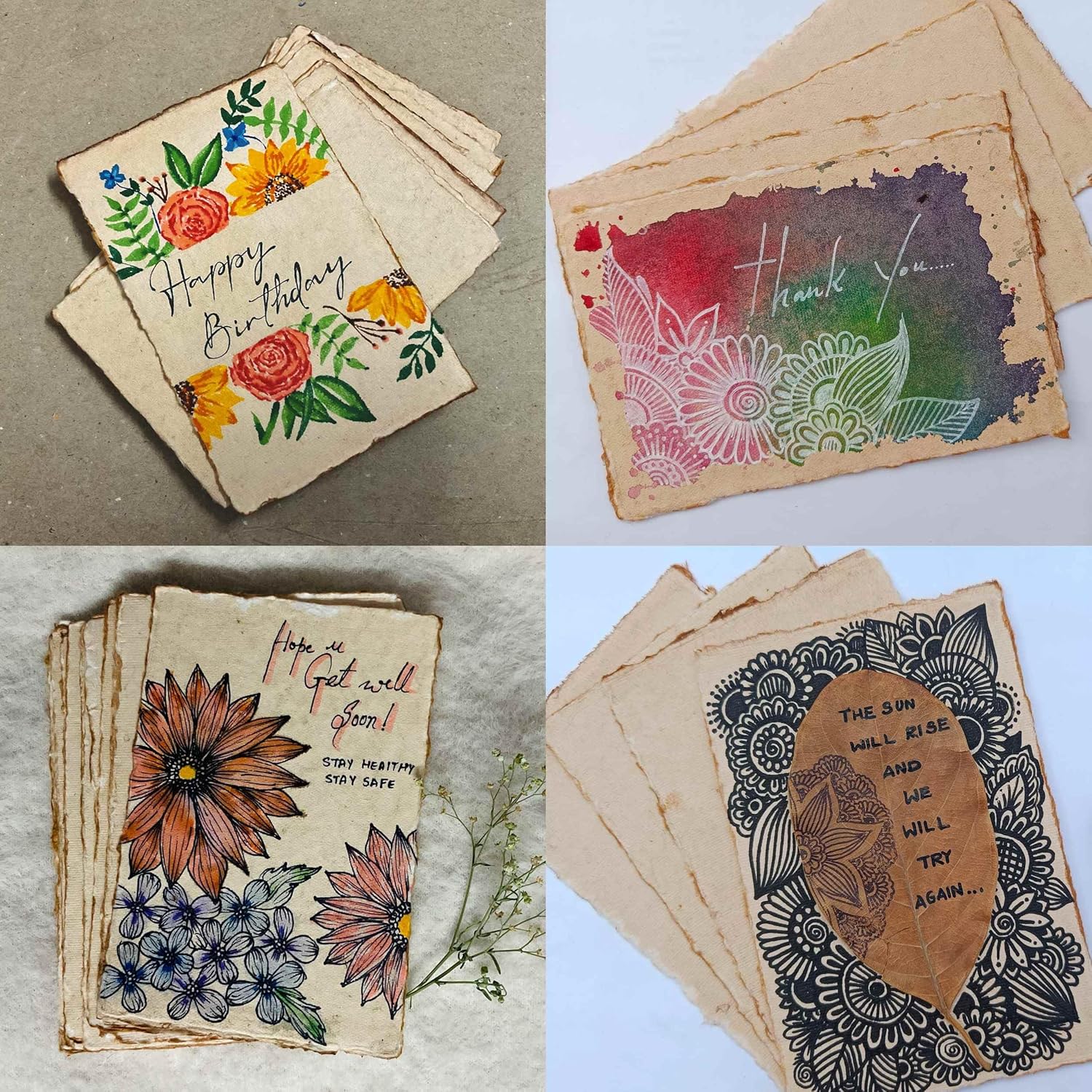 Papel de acuarela vintage grueso hecho a mano con borde deckle – 10.58 ozm – Papel mixto texturizado de prensa en frío envejecido de alta calidad