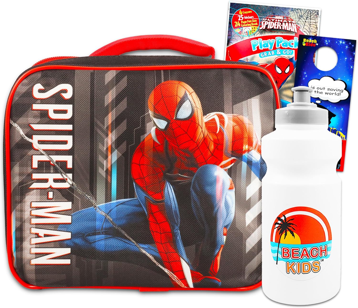Spiderman – Fiambrera para actividades de viaje con libro para colorear y calcomanías para niños y niñas