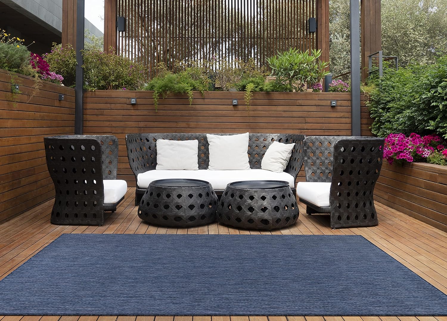 Lena Rug Alfombra lavable para interiores y exteriores, resistente a la intemperie, para porche, terraza, balcón, patio, 8 x 10 pies, color azul