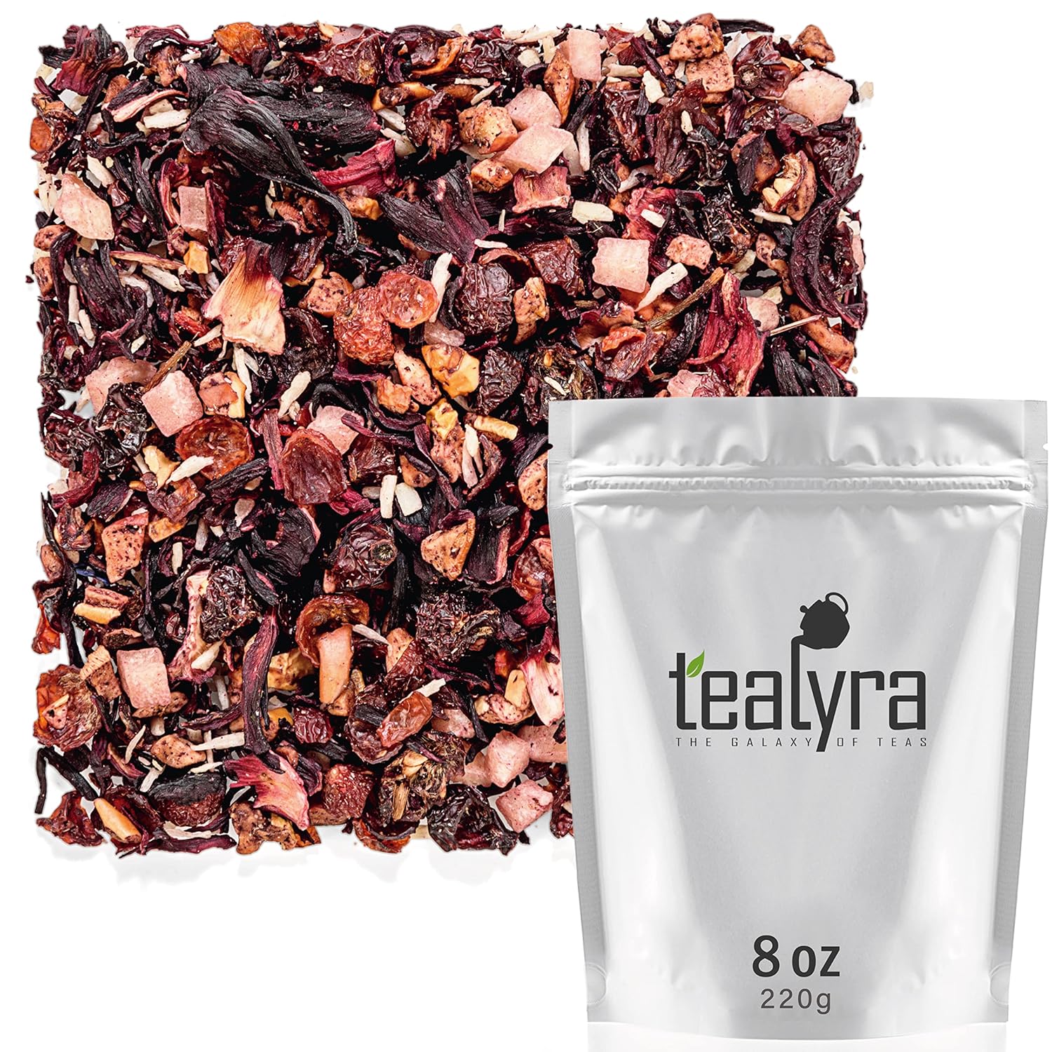 Tealyra – Té de cóctel de piña colada – Té de frutas de hibisco de coco – Té de hojas sueltas de hierbas y afrutadas – Sin cafeína – Té caliente y