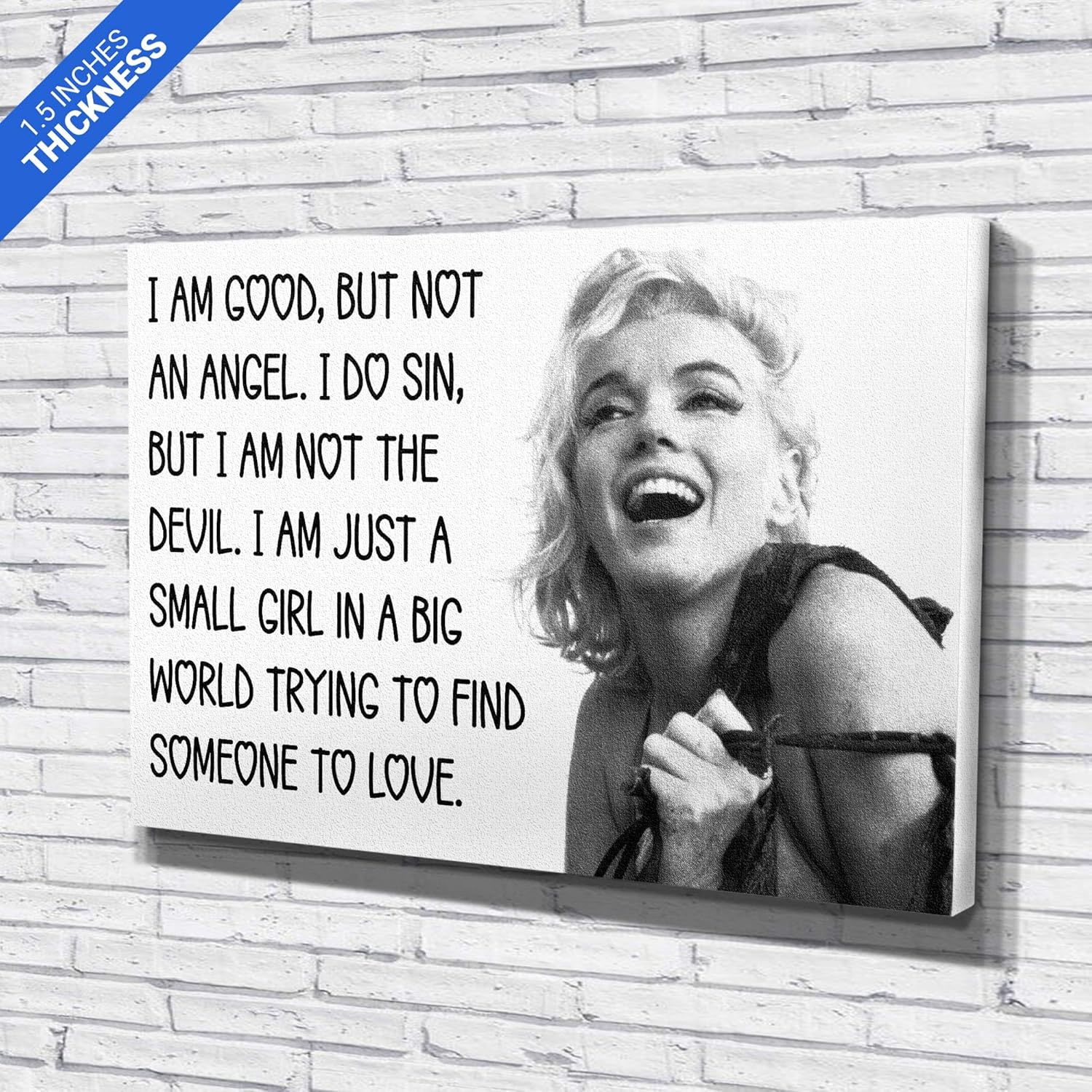 Marilyn Monroe – Lienzo decorativo con frase en inglés “I am good, but not an angel” (36 x 24 pulgadas, galería envuelta)
