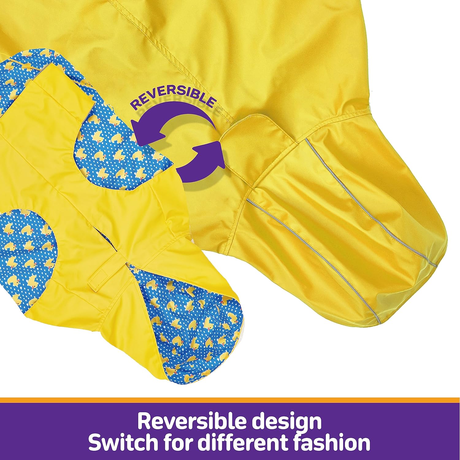 Kimee Impermeable para perro reversible, poncho deslizante de un solo lado, ajustable, impermeable, con agujero para la correarayas reflectantes con