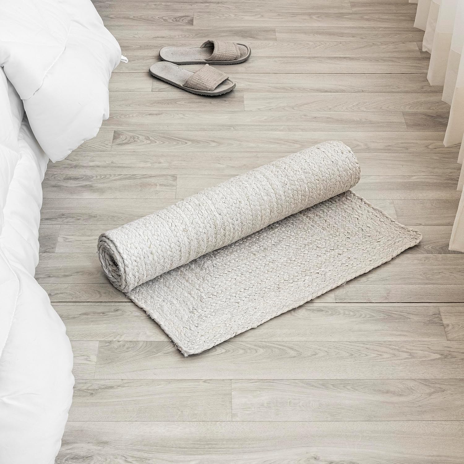 HOMEMONDE Alfombra trenzada a mano color blanco hueso, alfombra de 2 x 8 pies para entrada, dormitorio y sala de estar