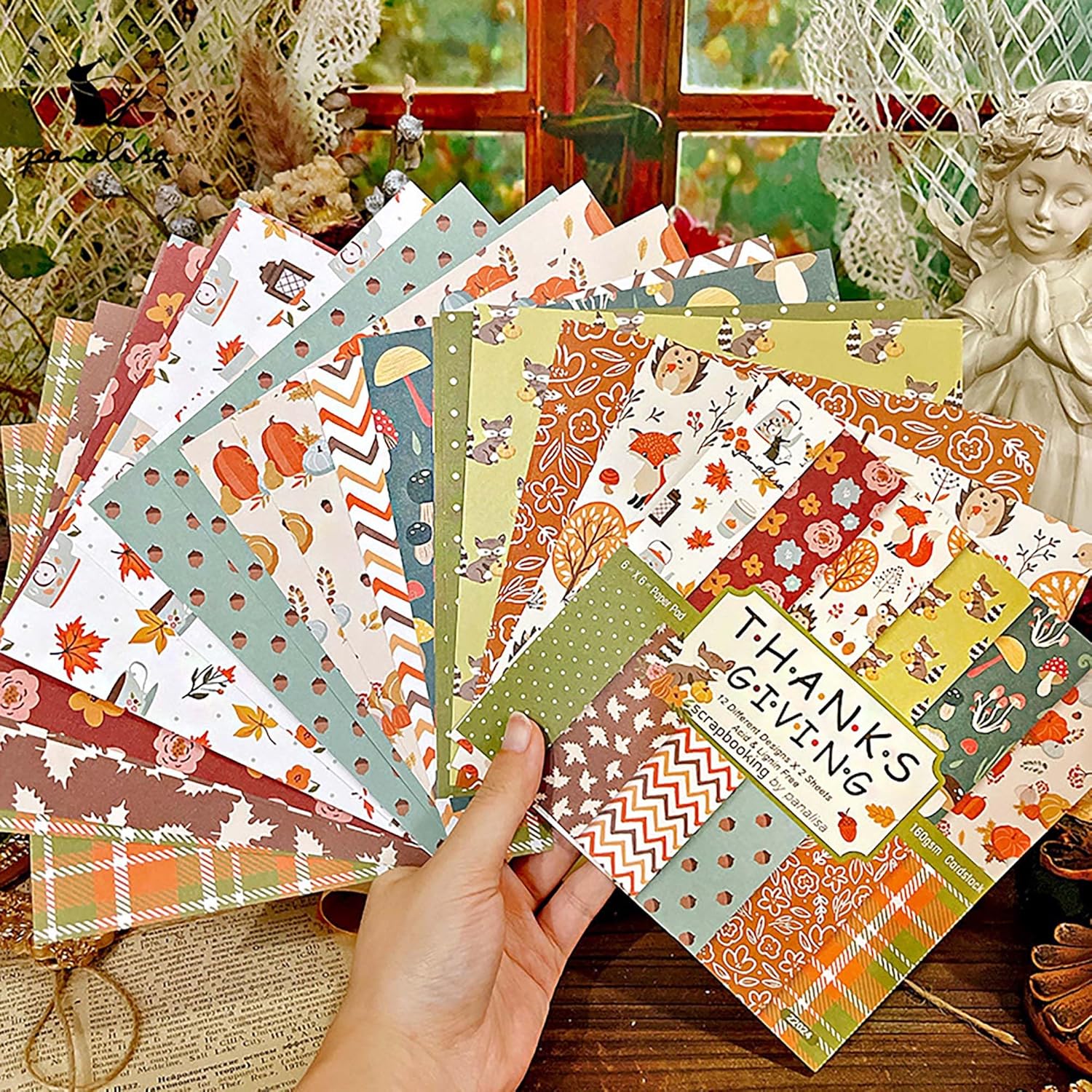 GLKTOPO Bloc de papel para álbum de recortes de 6 x 6 pulgadas, papel decorativo para manualidades con temática de Acción de Gracias, paquete de