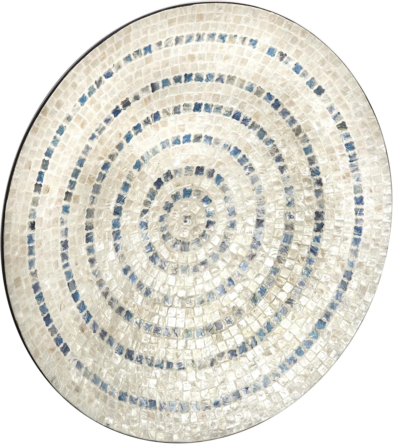 Deco 79 Placa de concha de nácar hecha a mano, decoración de pared para el hogar, escultura de mosaico con detalles azules, arte de pared de 27 x 4