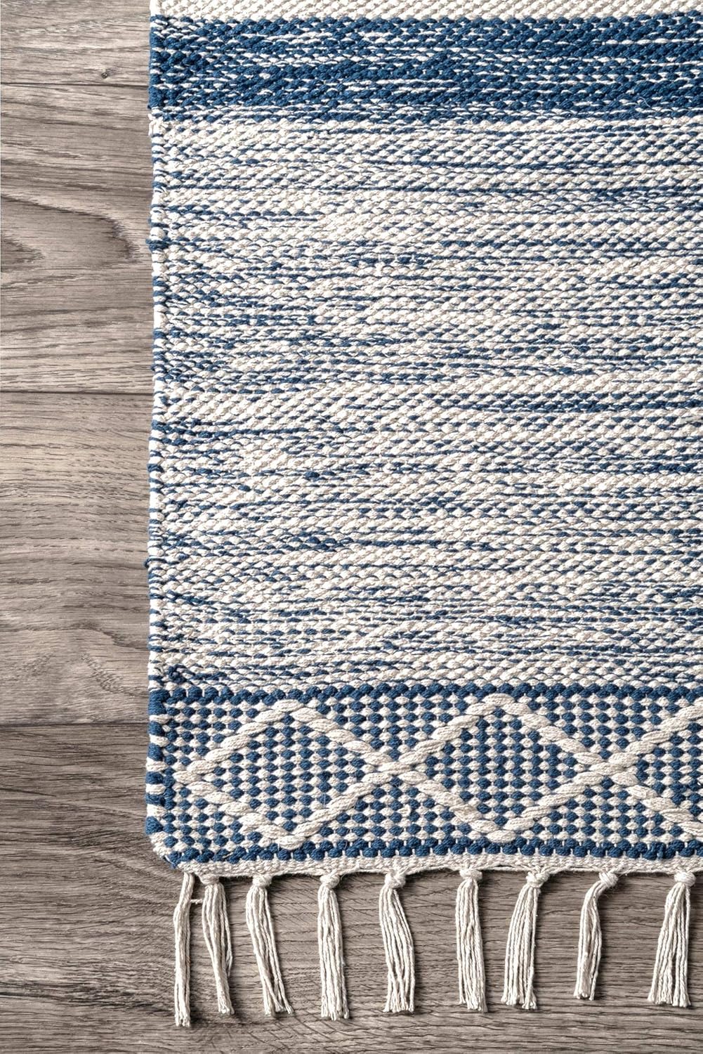 nuLOOM Alfombra Angela a rayas con flecos, 5 x 8 pies, azul
