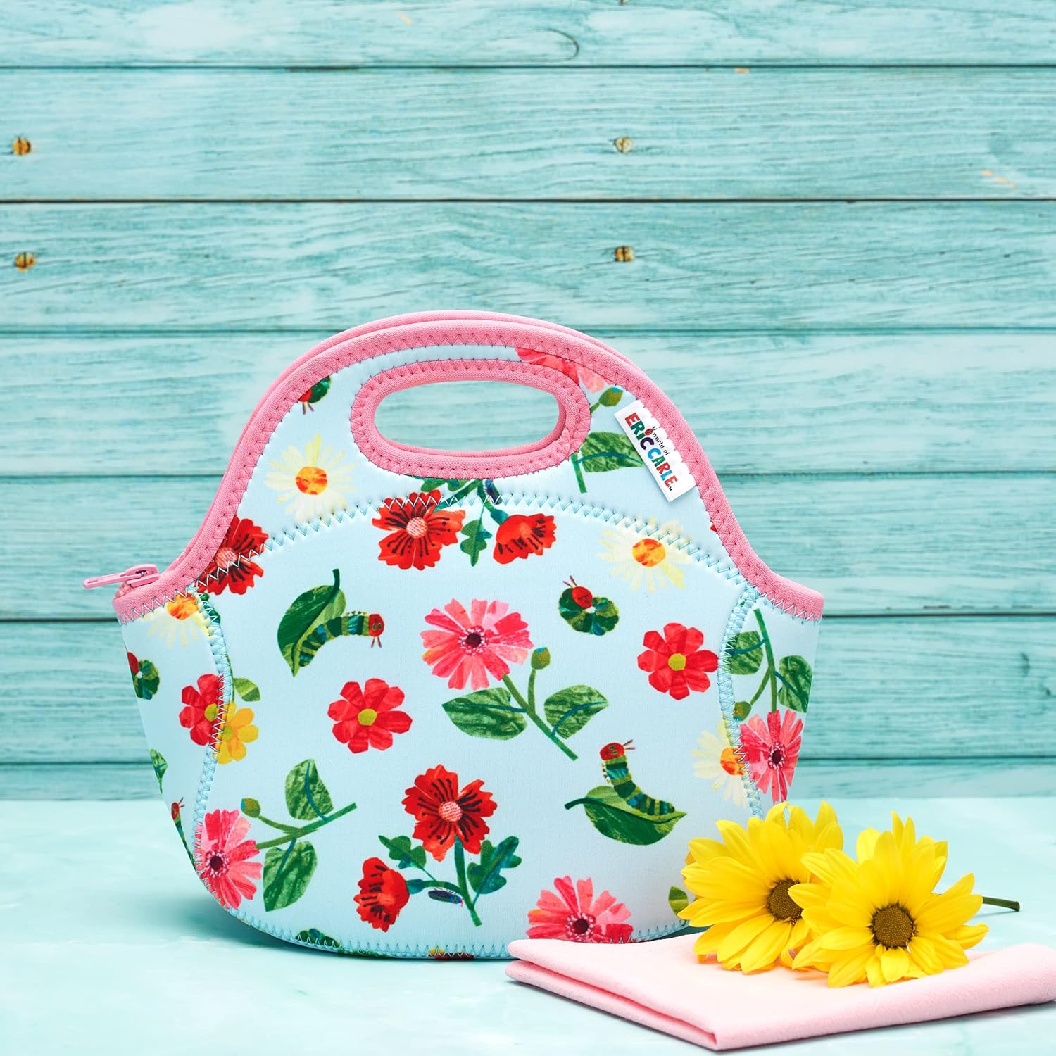 FUN KINS Lonchera aislada para niños, duradera, lavable a máquina, calidad premium, bolsillo interior y etiqueta de nombre, lonchera tamaño