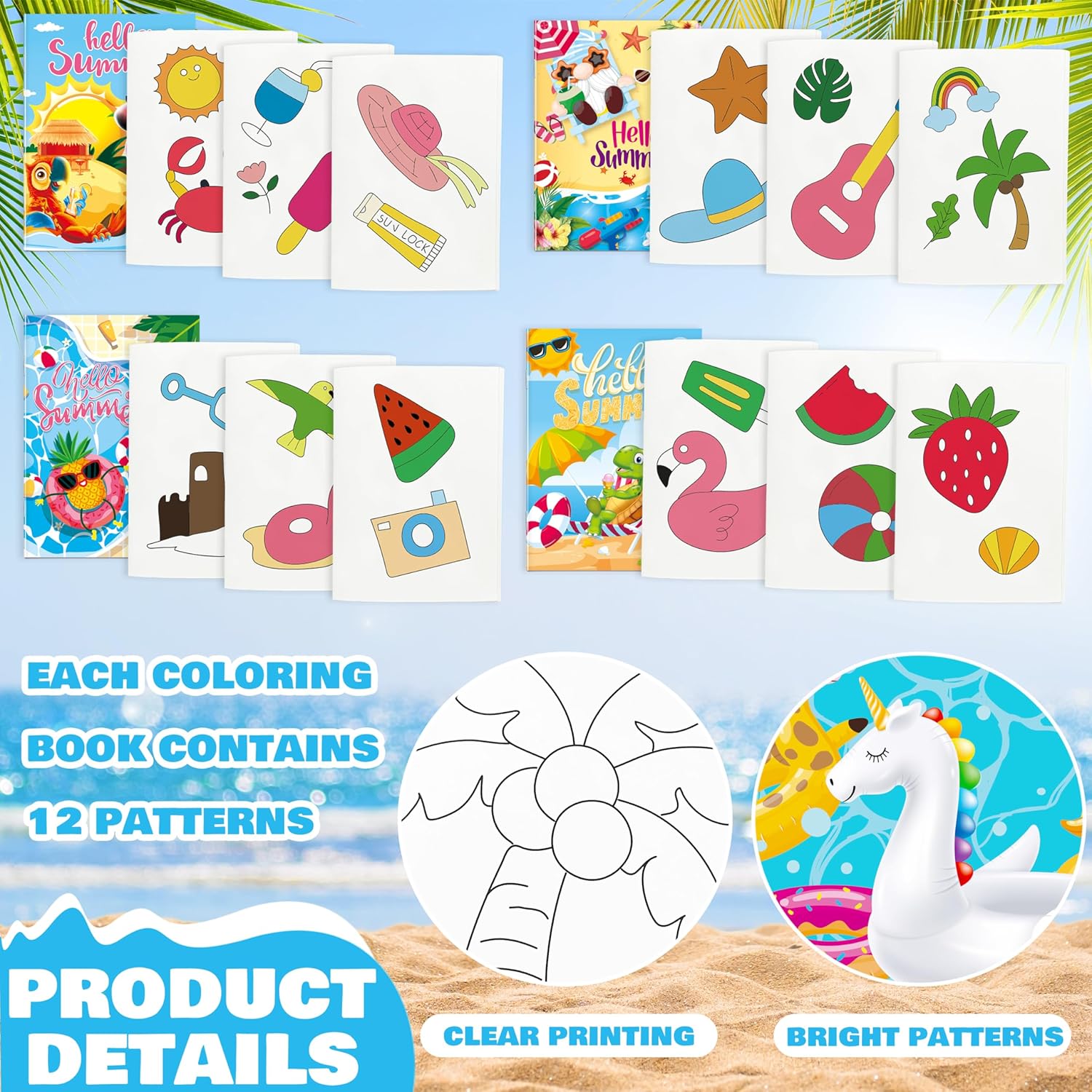 24 mini libros para colorear a granel para niños, regalos de fiesta en la playa de verano, pequeño libro de dibujo artístico que incluye flamencos,