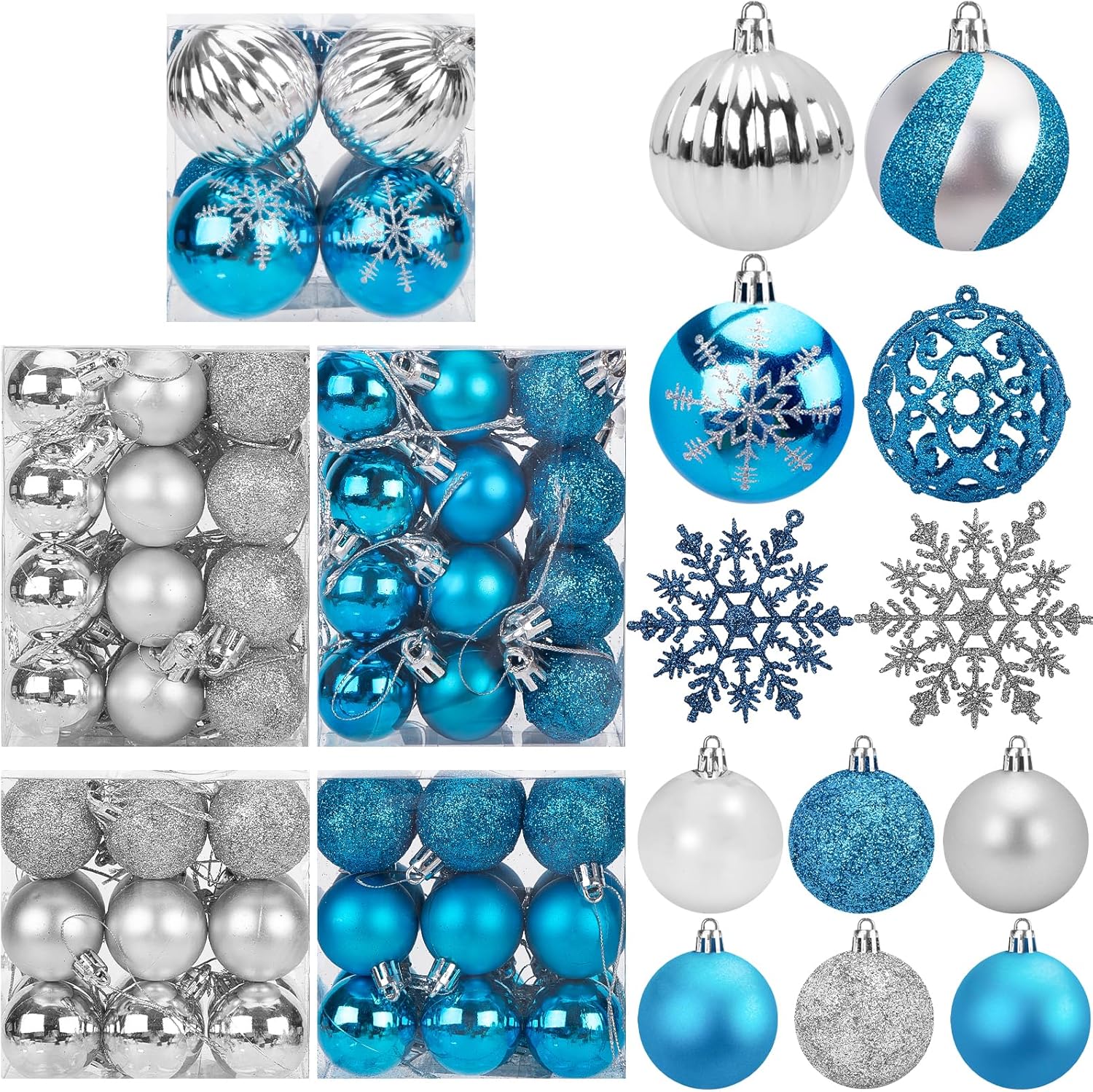 DomeStar 100 adornos de bolas de Navidad, adornos para árbol de Navidad, bolas inastillables con purpurina, copos de nieve para árbol de Navidad,